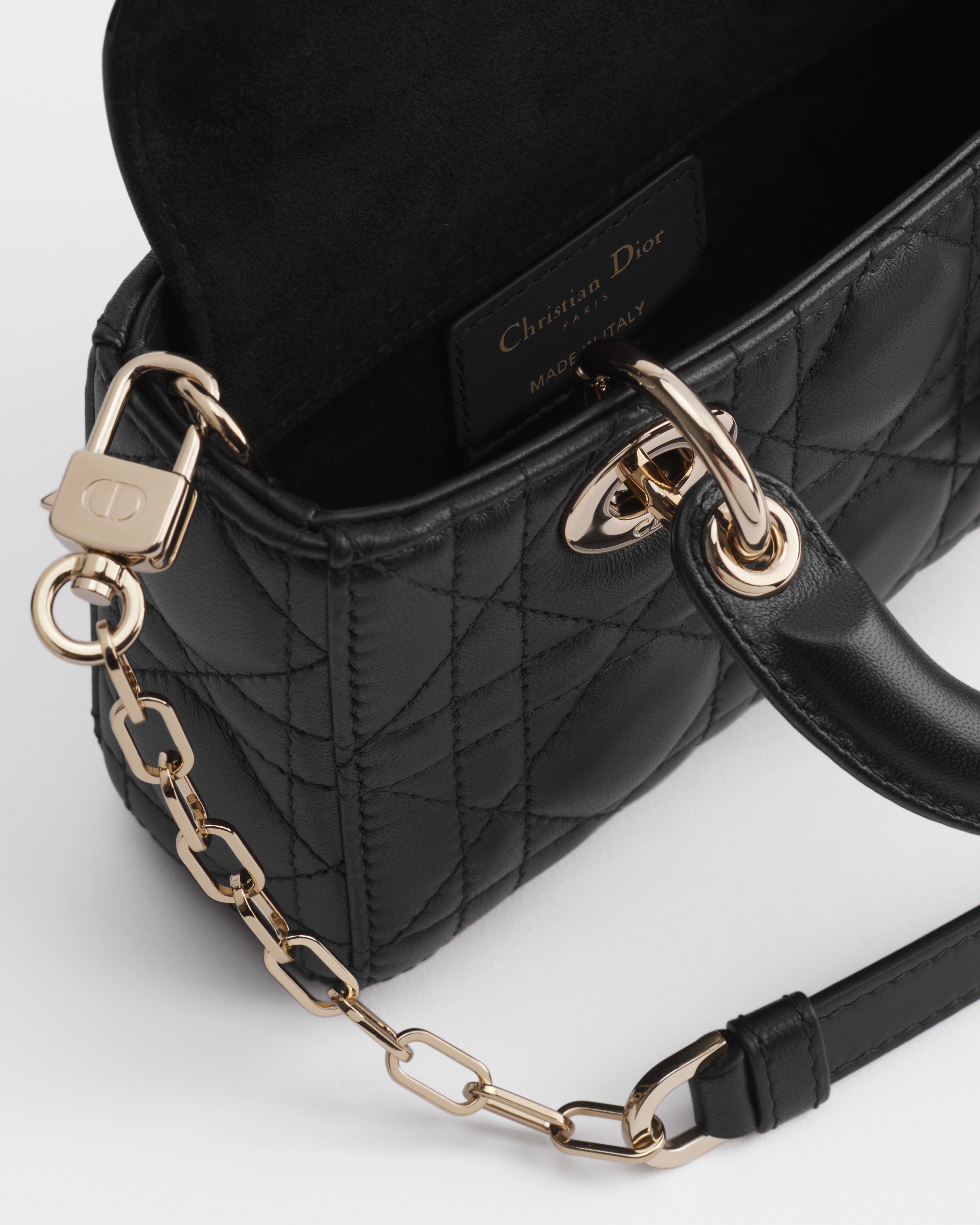 Micro sac Lady D-Joy Cuir d'agneau Cannage noir E06