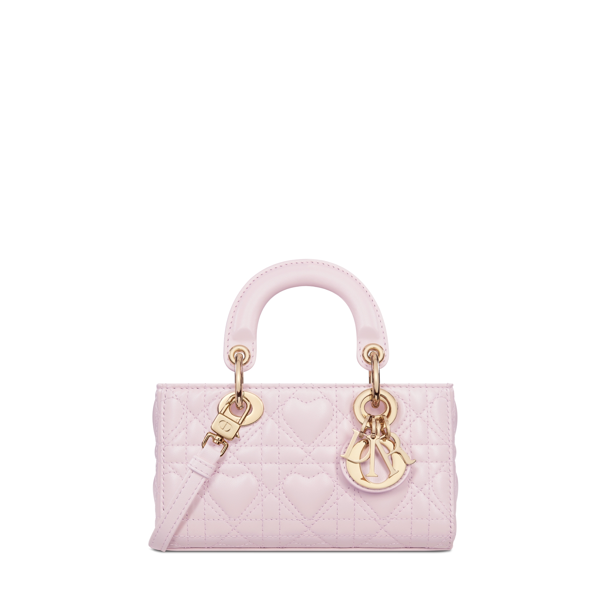 Microbolso Dioramour Lady D-Joy Piel de cordero Cannage rosa palo con motivo de corazones E01