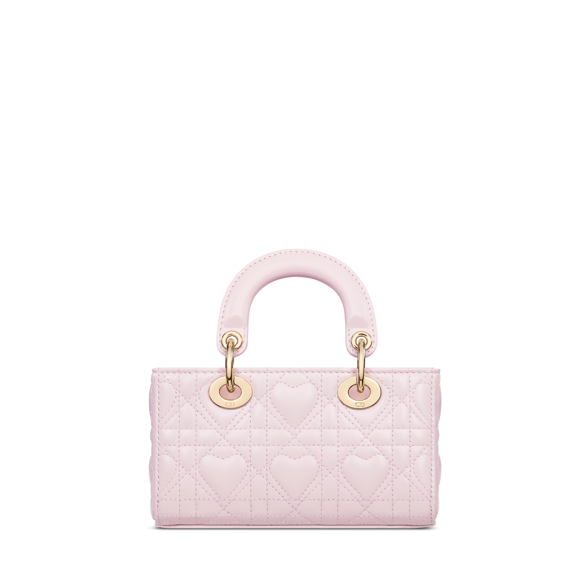 Microbolso Dioramour Lady D-Joy Piel de cordero Cannage rosa palo con motivo de corazones E08