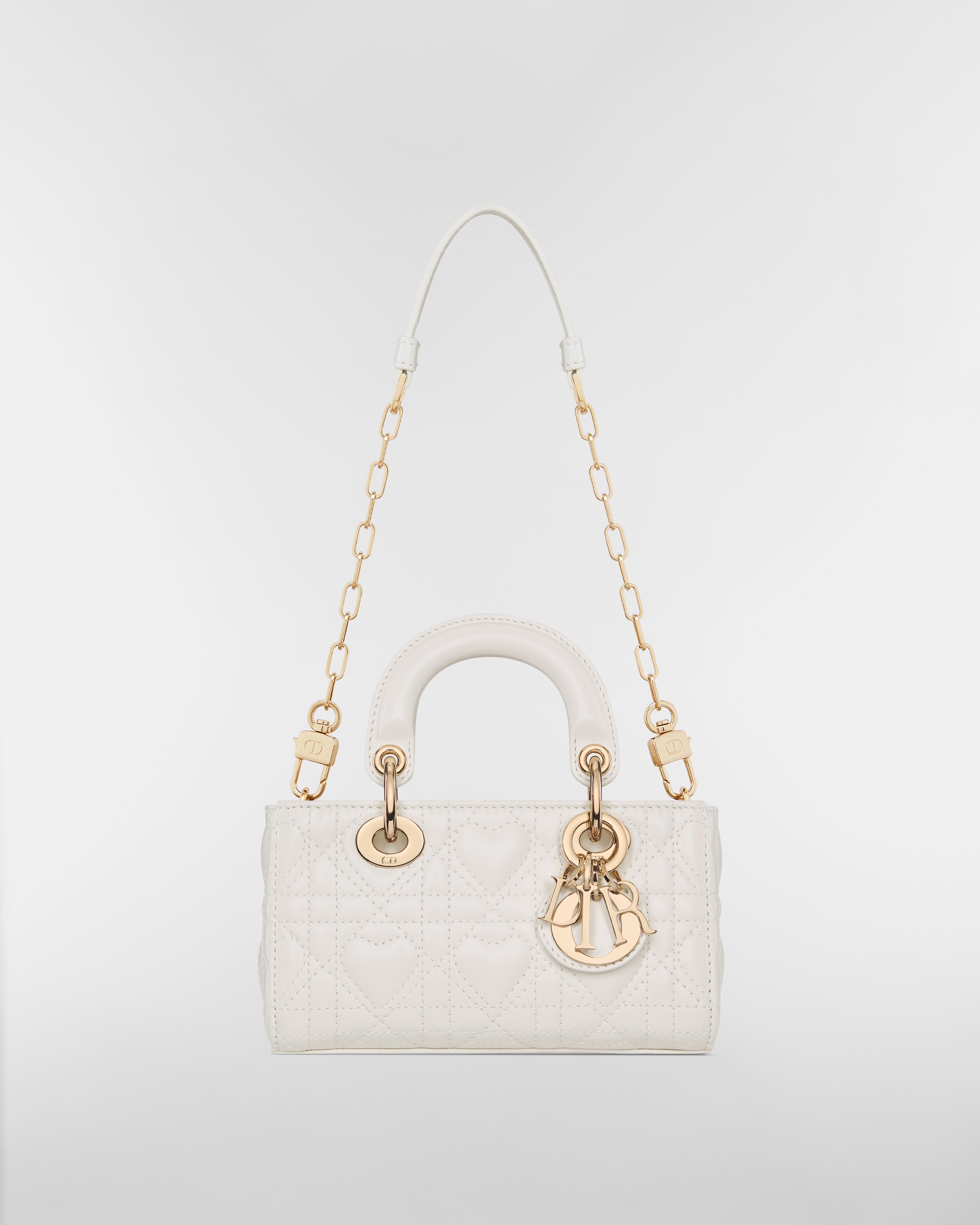Micro sac Lady D-Joy Dioramour Cuir d'agneau Cannage à motif cœur couleur latte E10