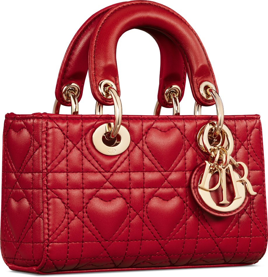 Dioramour Lady D Joy Micro Bag Red Cannage Lambskin with Heart Motif DIOR