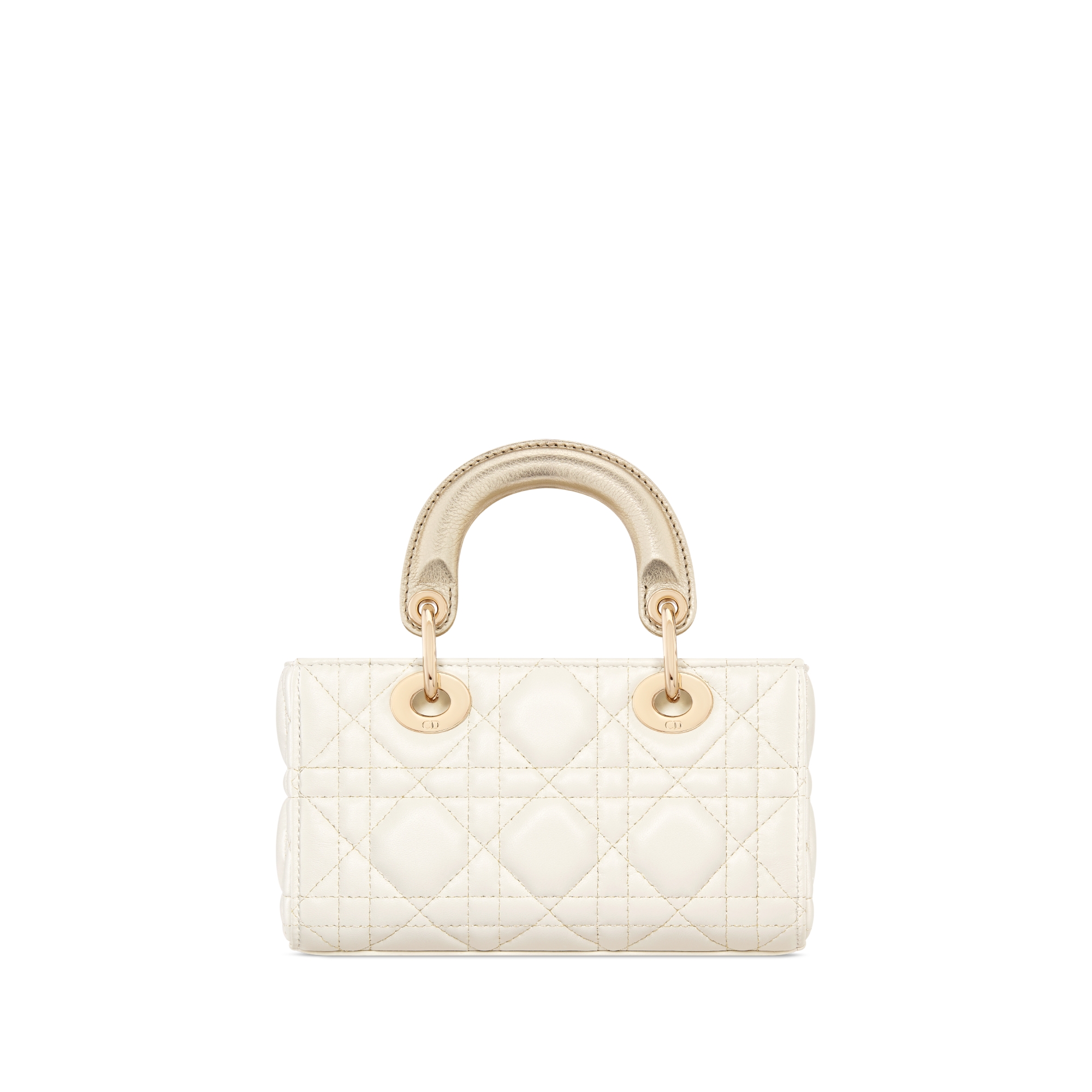 Lady D-Joy Micro Bag Two-Tone Gold and White Cannage Lambskin with Metallic Thread E08