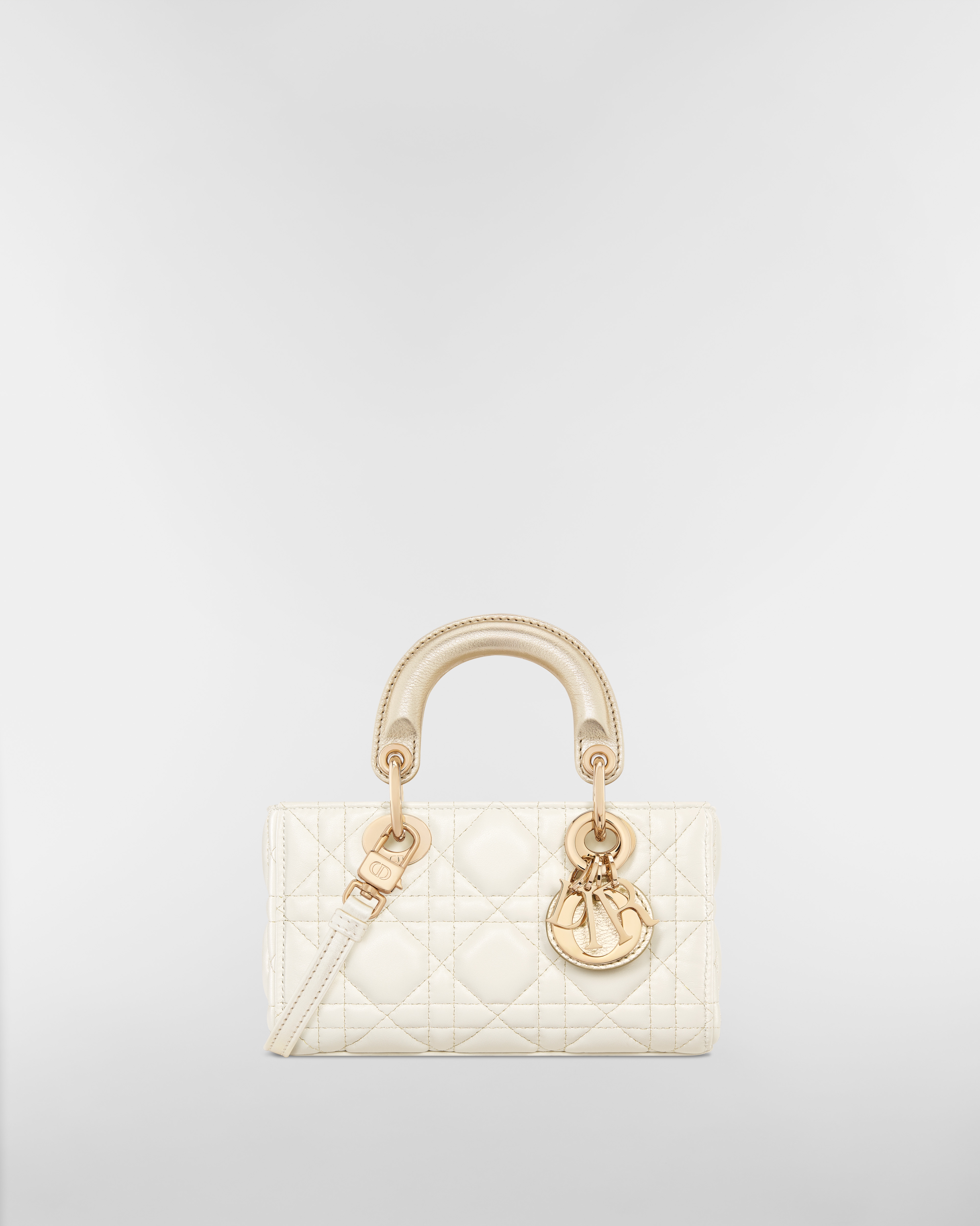 Lady D-Joy 微型包 金白雙色 Cannage 籐格紋羊皮搭配金屬線 E01