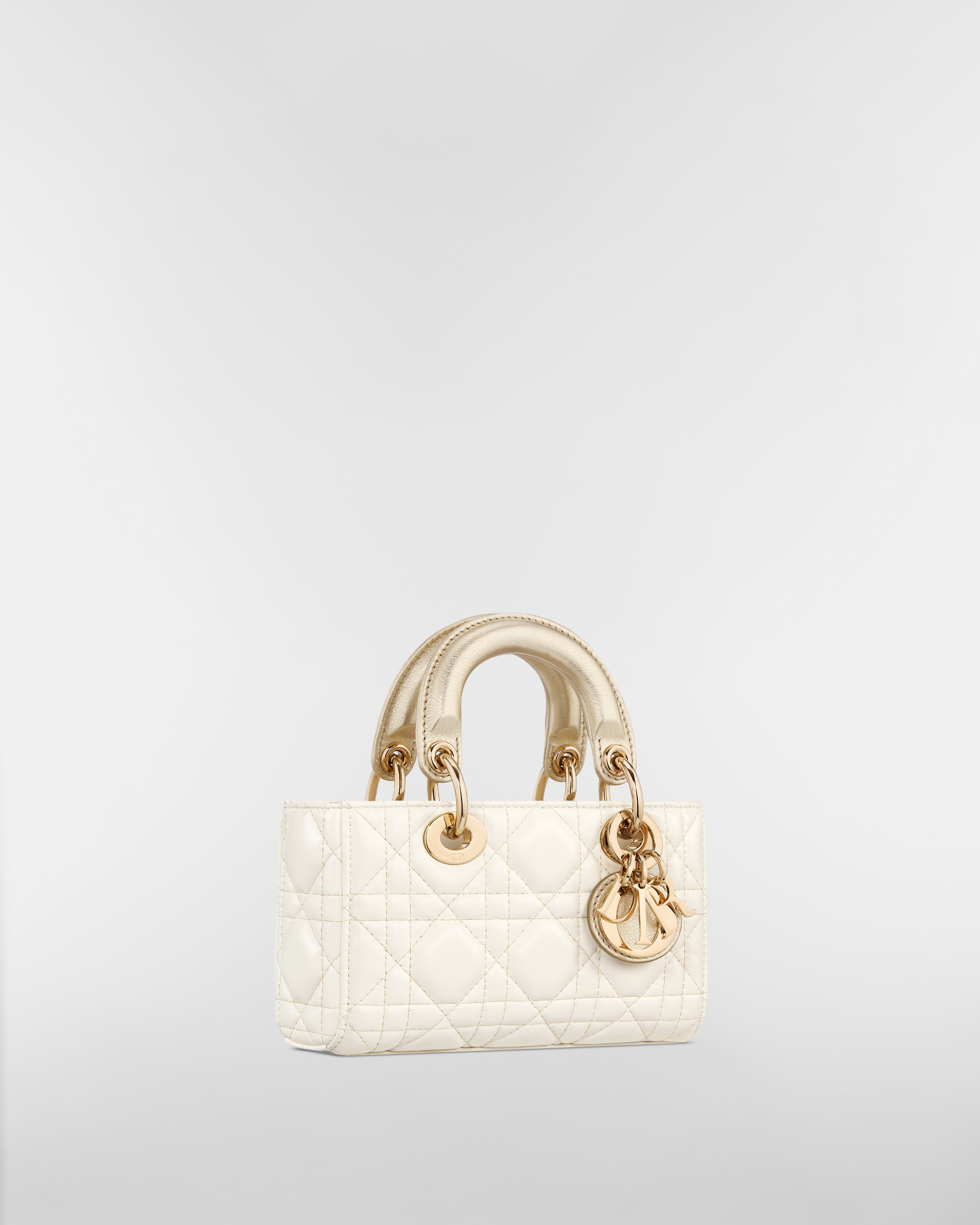 Lady D-Joy 微型包 金白雙色 Cannage 籐格紋羊皮搭配金屬線 E03