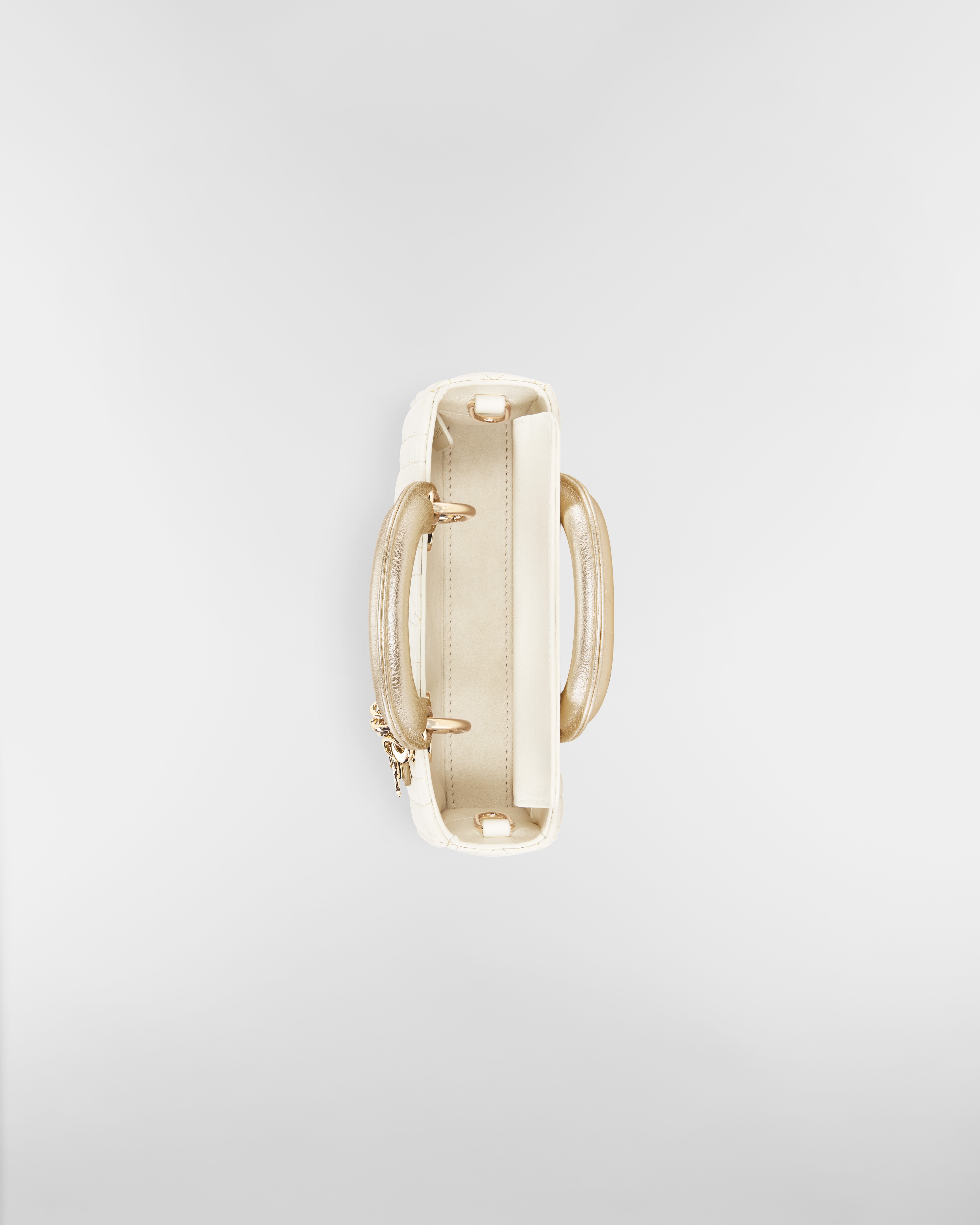 Lady D-Joy Micro Bag Two-Tone Gold and White Cannage Lambskin with Metallic Thread E06