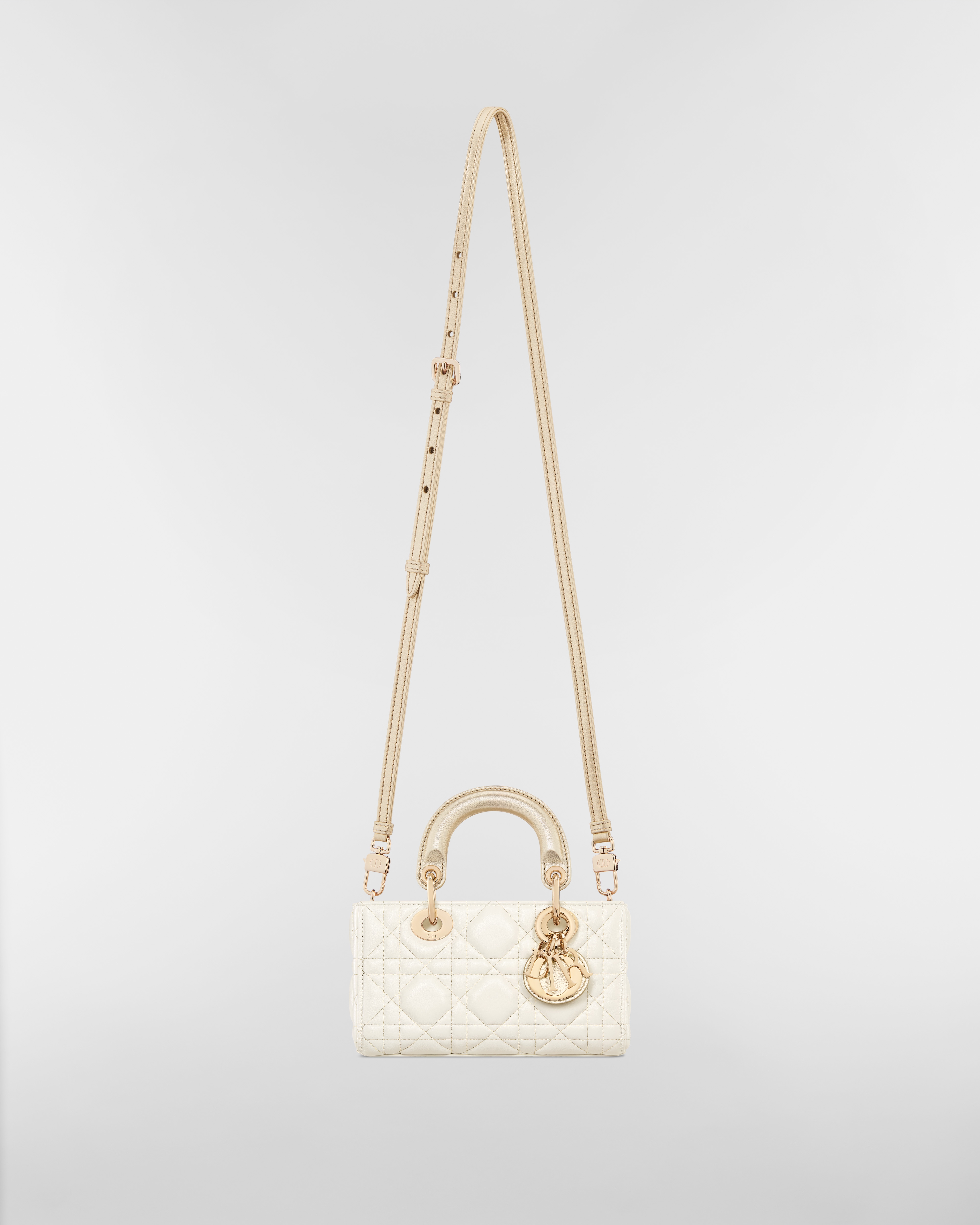 Lady D-Joy 微型包 金白雙色 Cannage 籐格紋羊皮搭配金屬線 E07