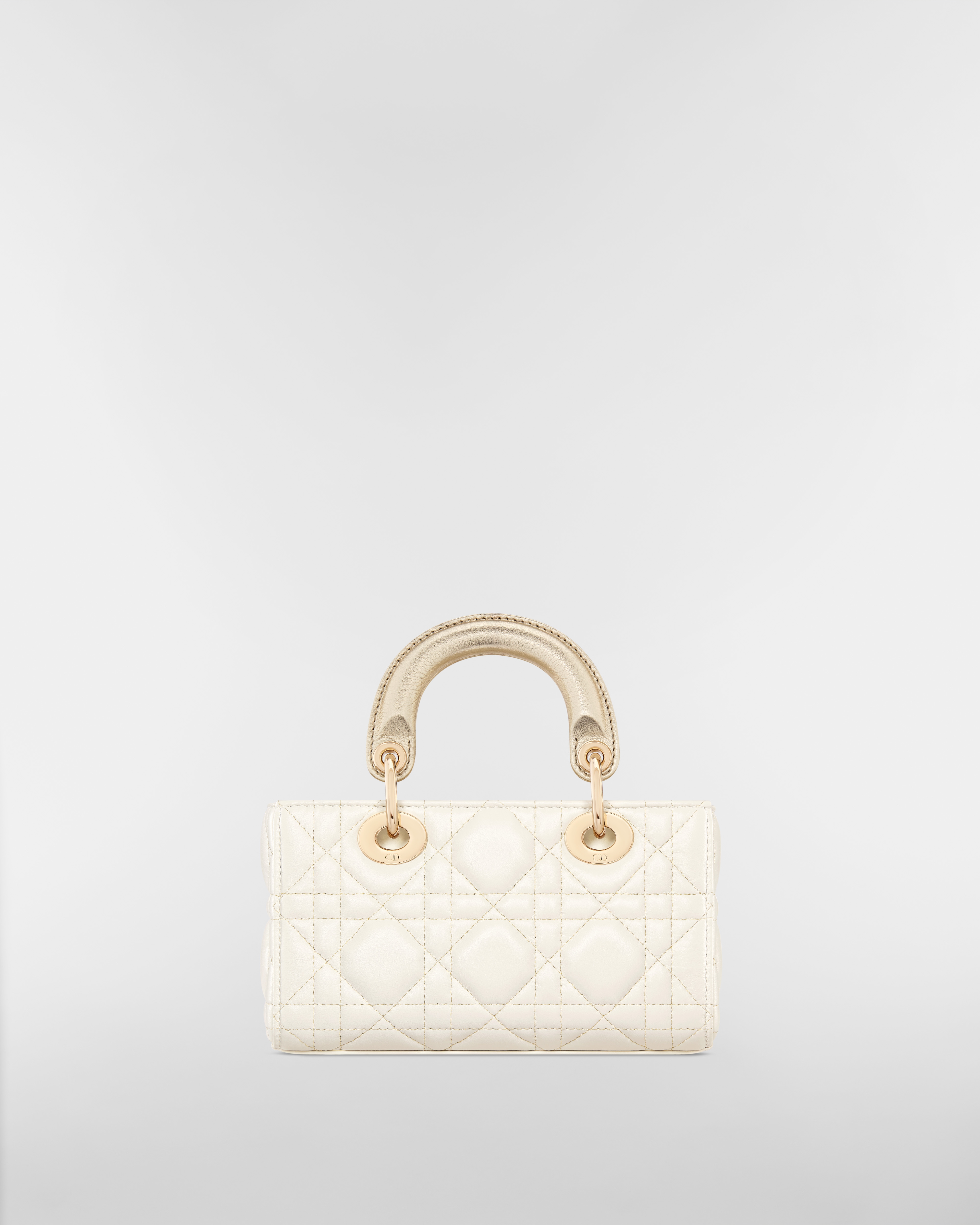 Lady D-Joy Micro Bag Two-Tone Gold and White Cannage Lambskin with Metallic Thread E08
