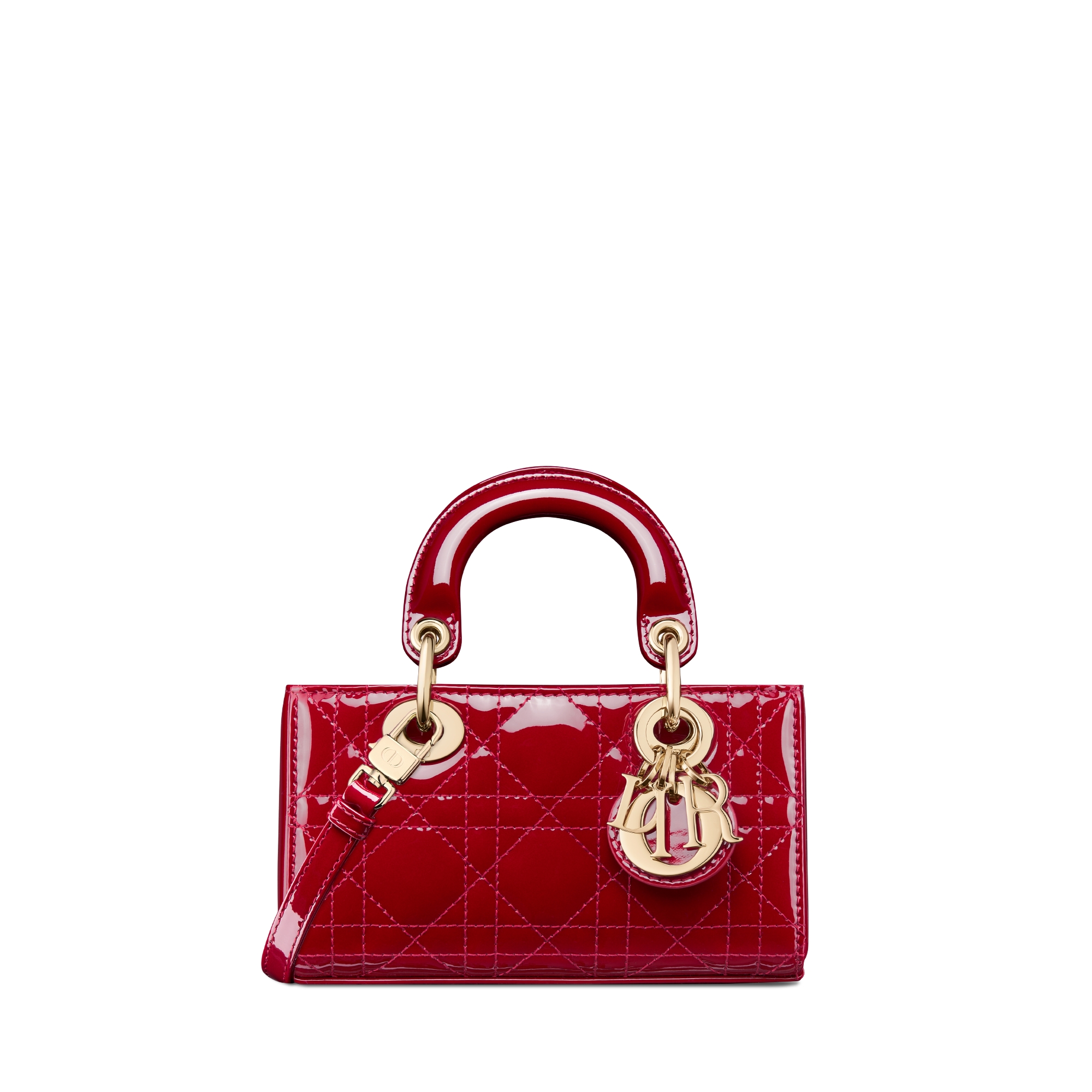 Micro sac Lady D-Joy Cuir de veau Cannage verni rouge cerise E01