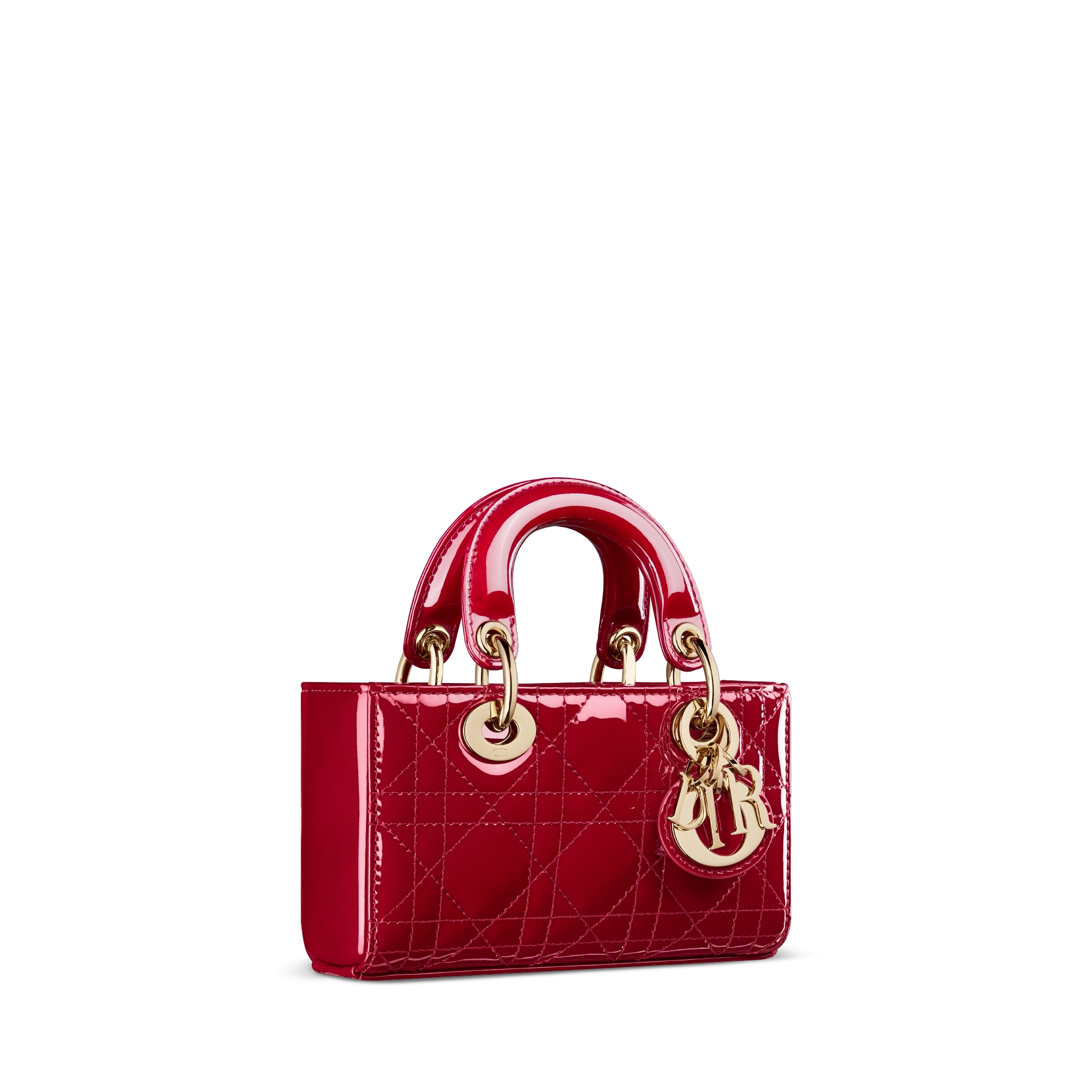 Micro sac Lady D-Joy Cuir de veau Cannage verni rouge cerise E03