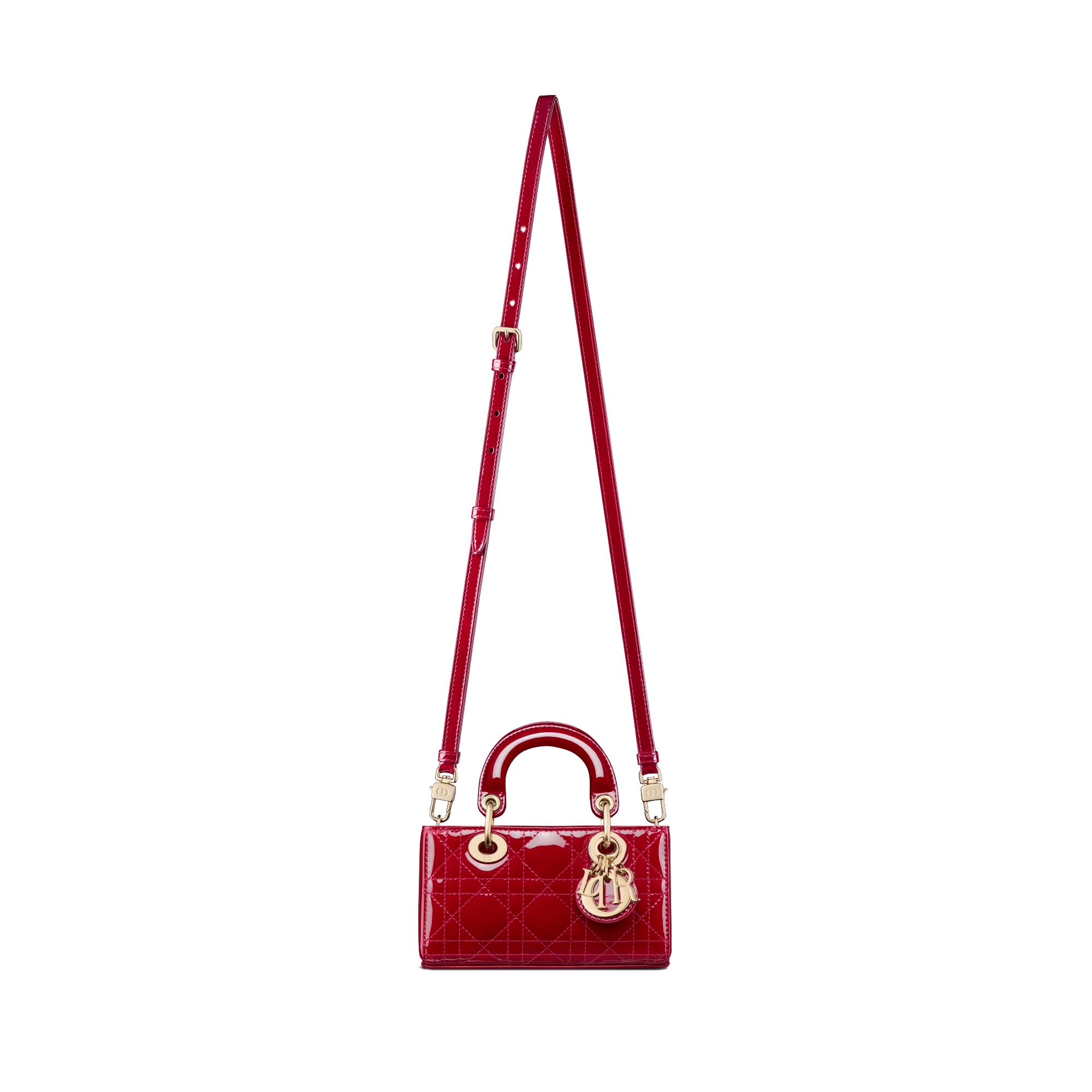 Micro sac Lady D-Joy Cuir de veau Cannage verni rouge cerise E07