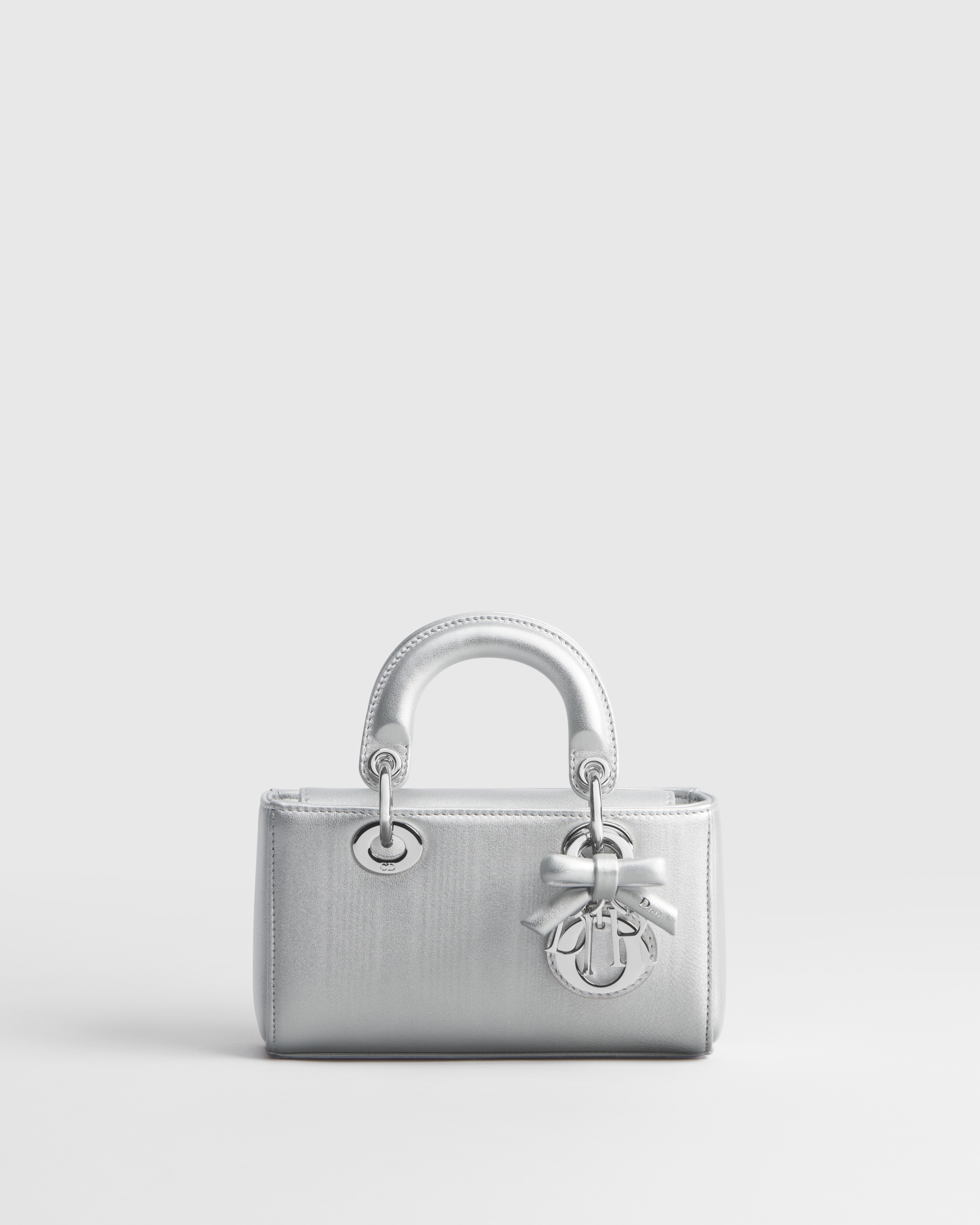 Lady D-Joy Micro Bag Silver-Tone Moiré-Effect Laminated Lambskin E01