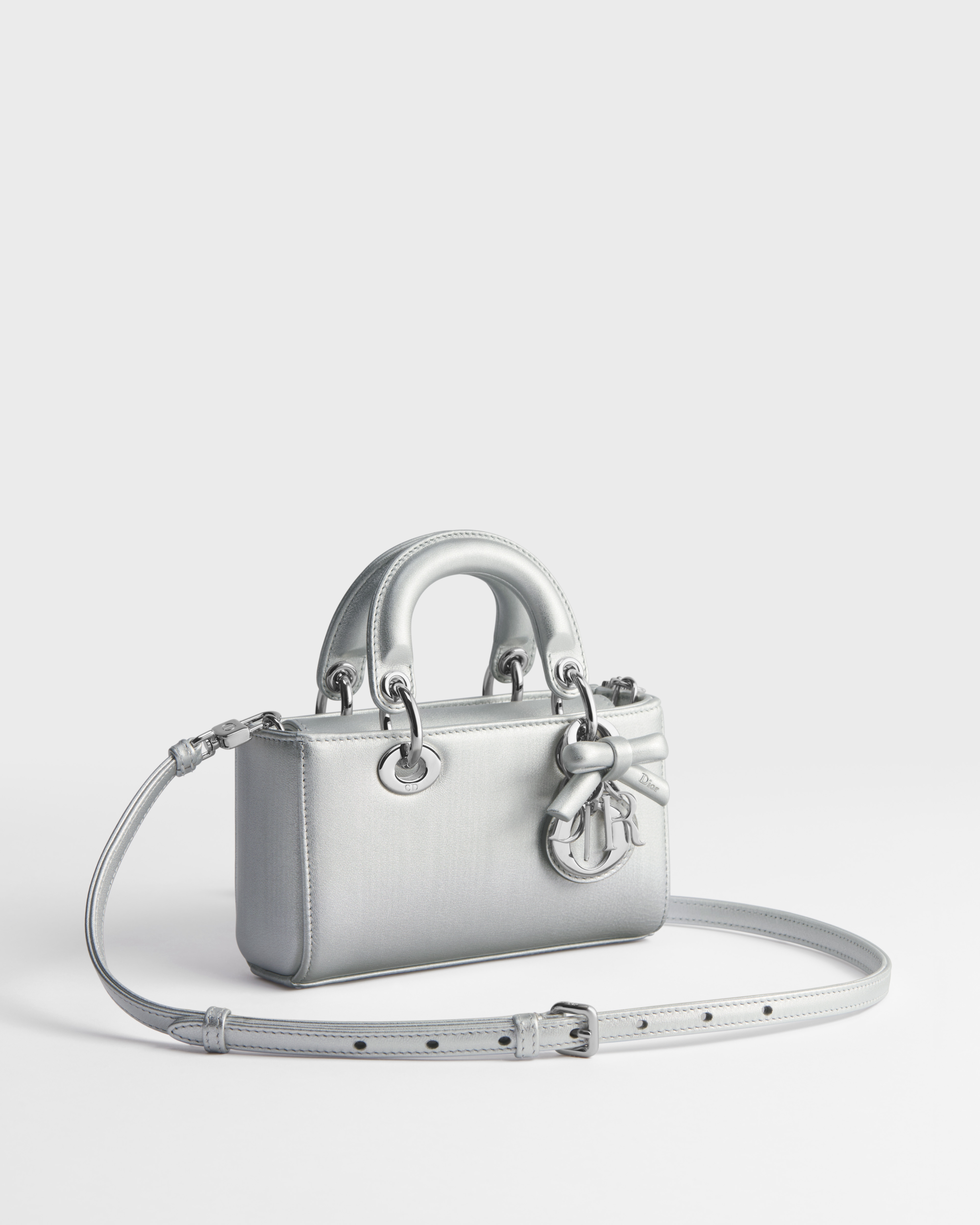 Lady D-Joy Micro Bag Silver-Tone Moiré-Effect Laminated Lambskin E03