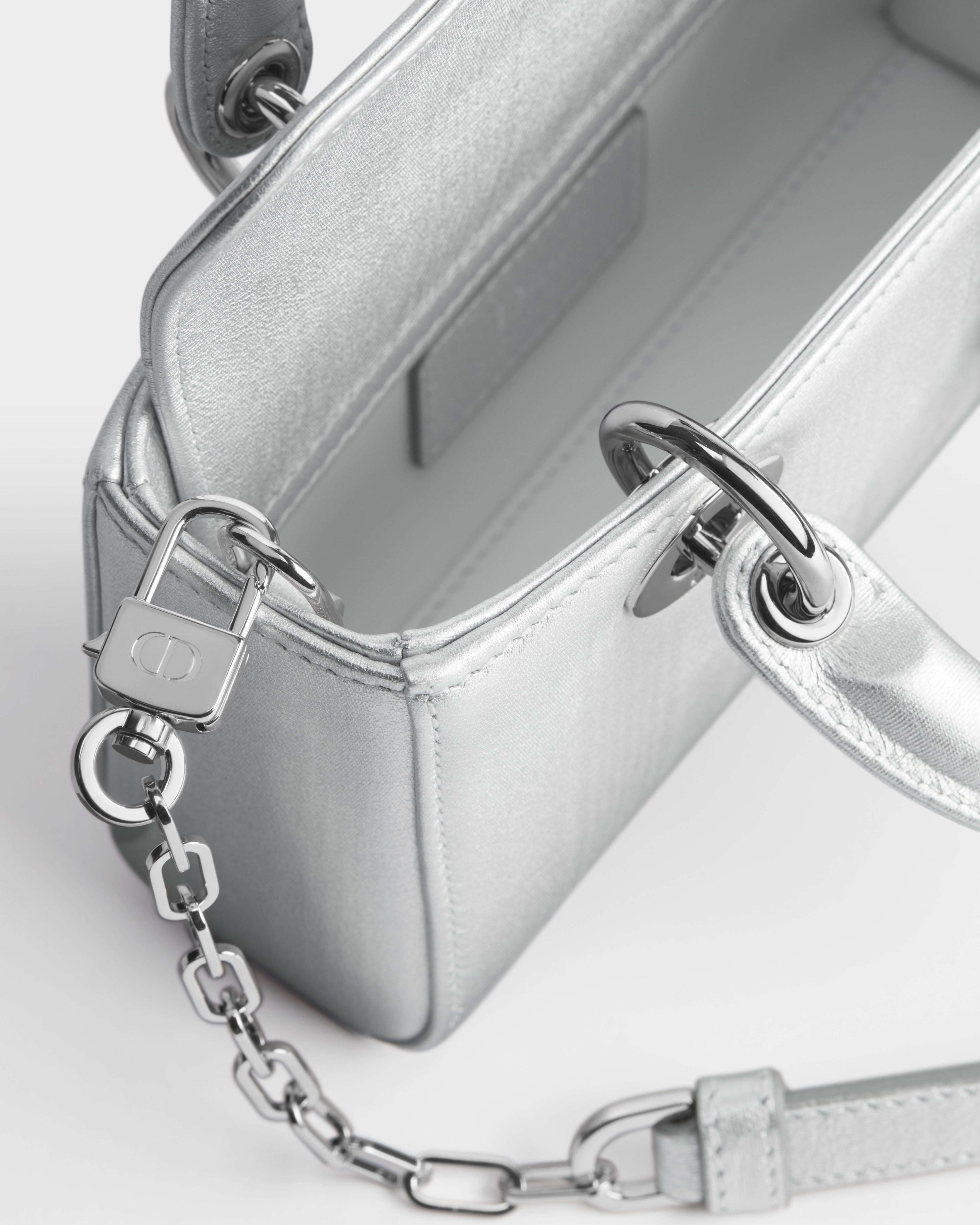 Lady D-Joy Micro Bag Silver-Tone Moiré-Effect Laminated Lambskin E06