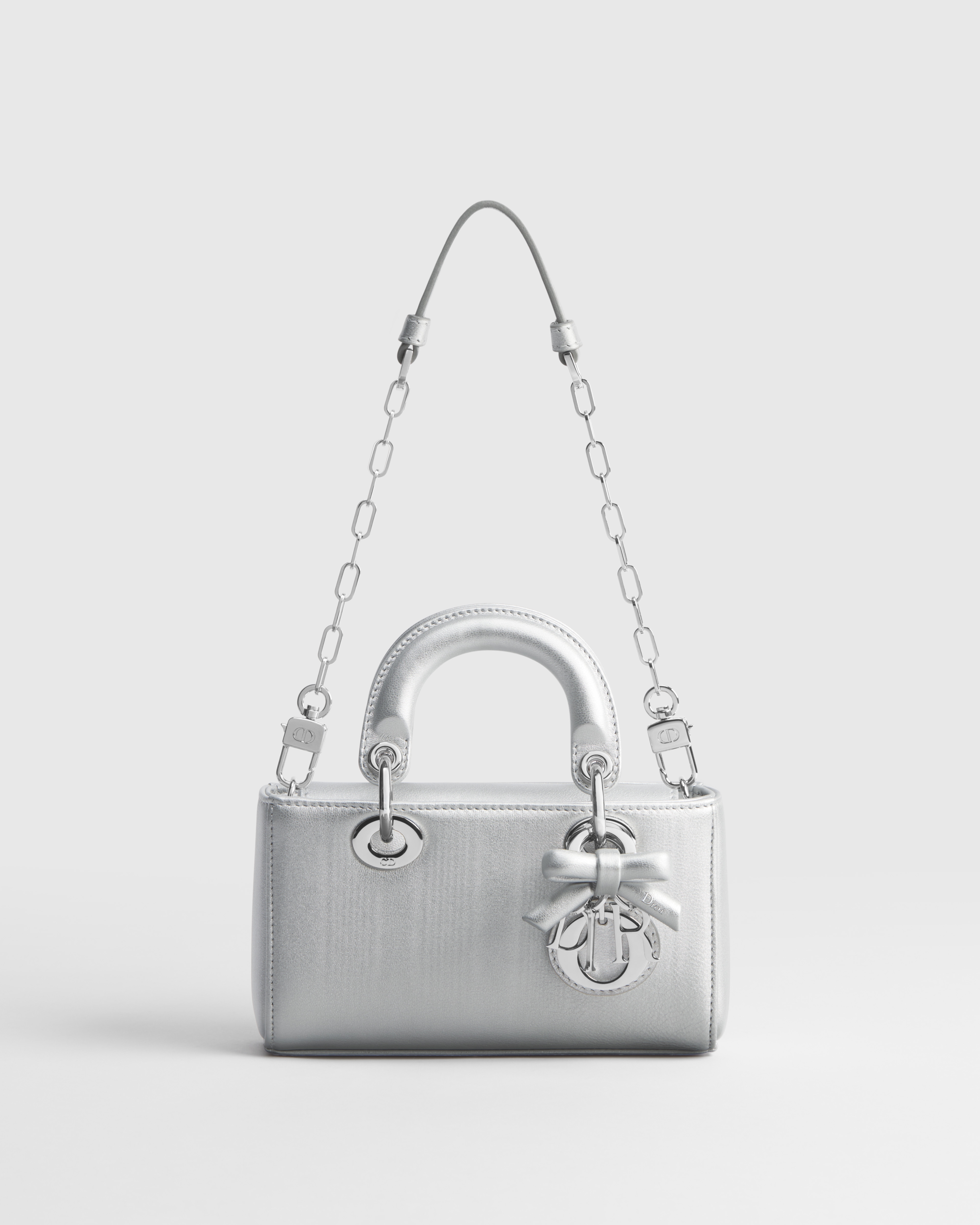 Lady D-Joy Micro Bag Silver-Tone Moiré-Effect Laminated Lambskin E07