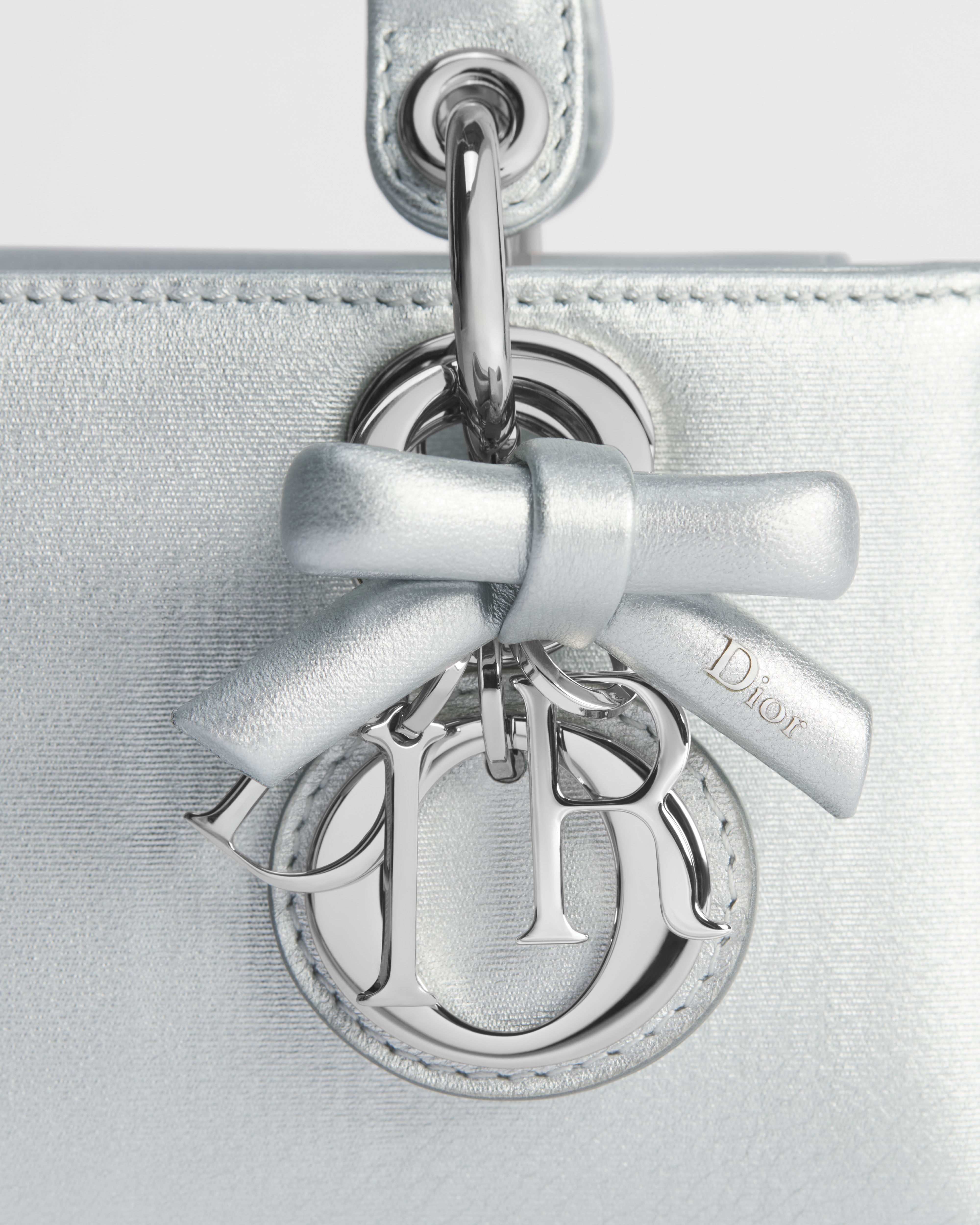 Lady D-Joy Micro Bag Silver-Tone Moiré-Effect Laminated Lambskin E09