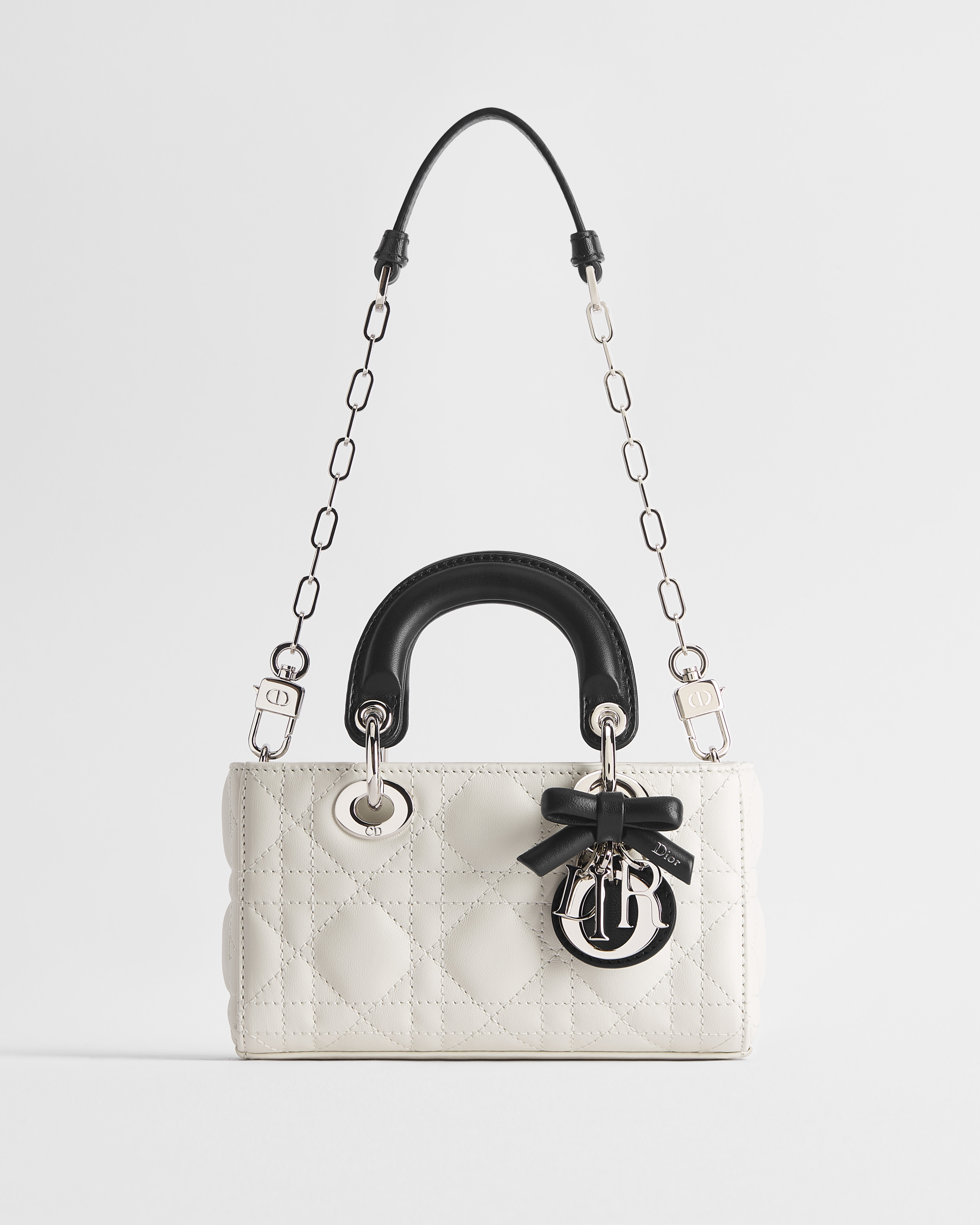 Lady D-Joy 超迷你手袋 奶白色和黑色双色羊皮革藤格纹 E07