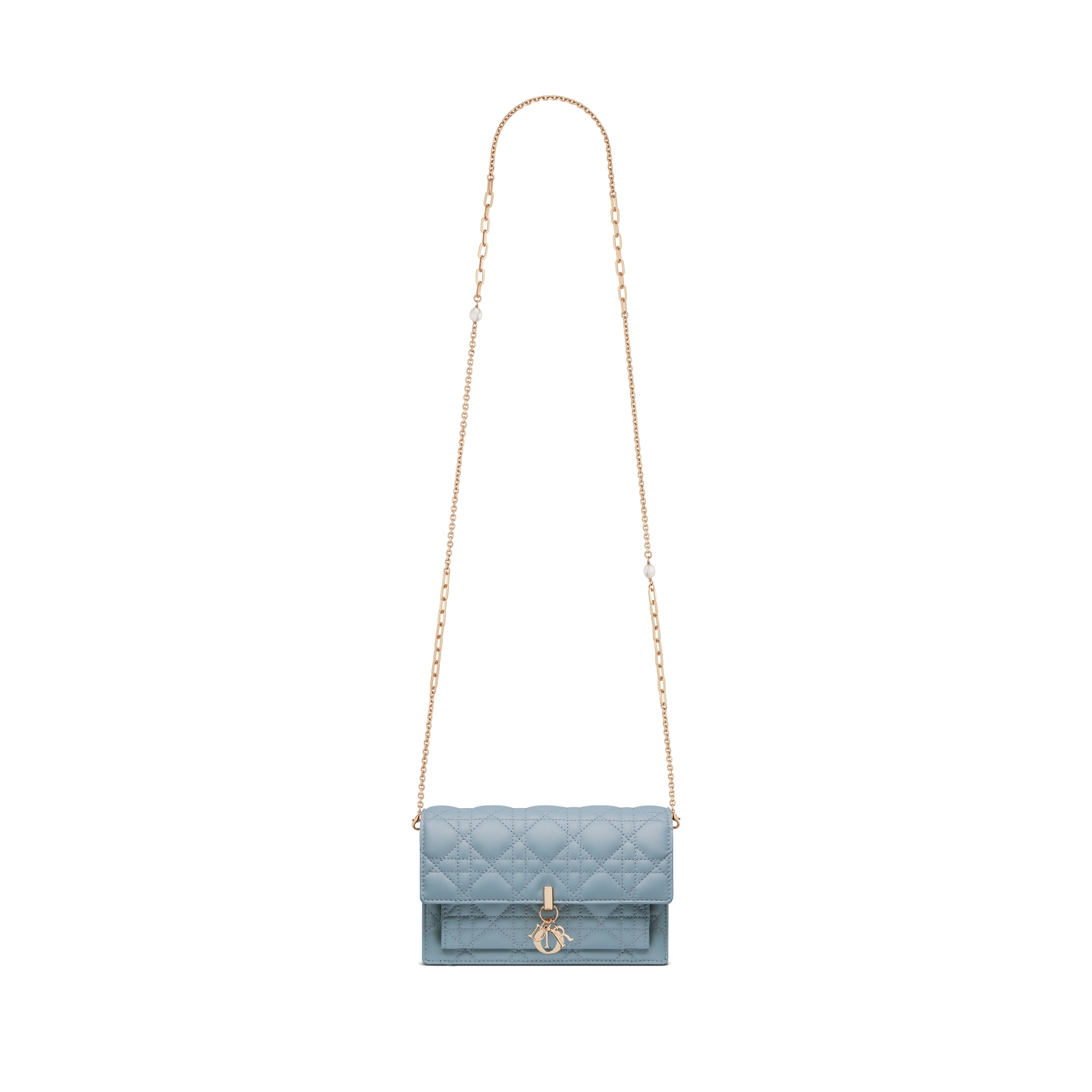 My Dior Daily-pouch met kettingriem Wolkenblauw lamsleer met Cannage-motief E07
