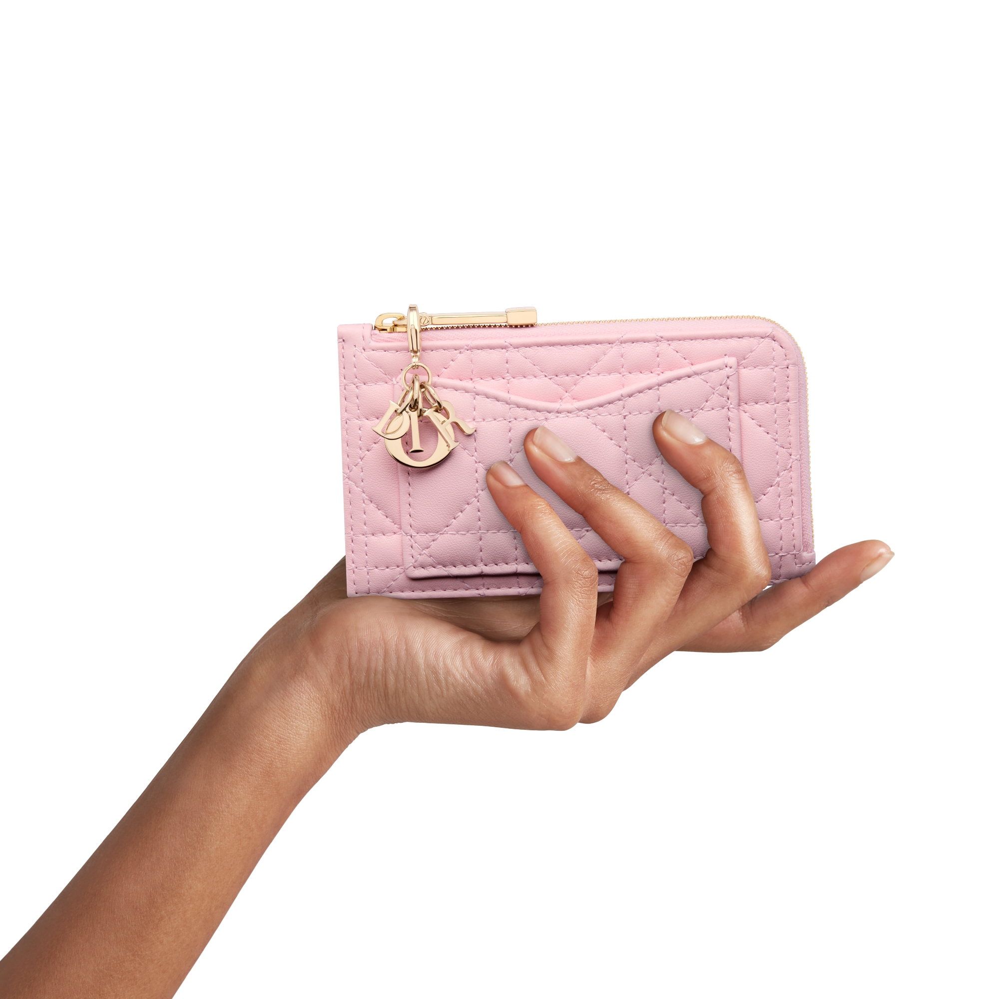 Lady Dior Cosmos Zipped Card Holder Cherry Blossom Pink Cannage Lambskin E11