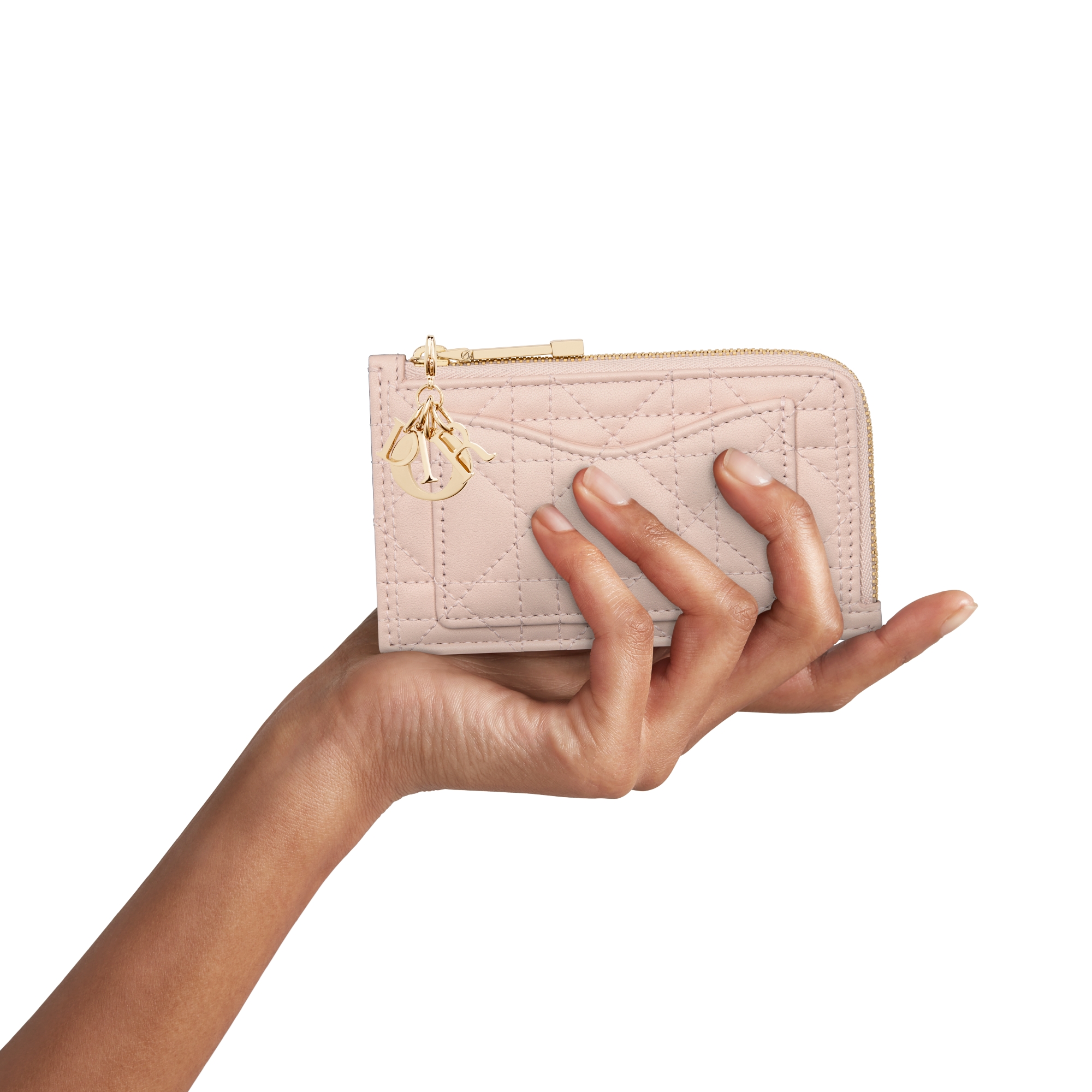 Lady Dior Cosmos Zipped Card Holder Powder Pink Cannage Lambskin E11