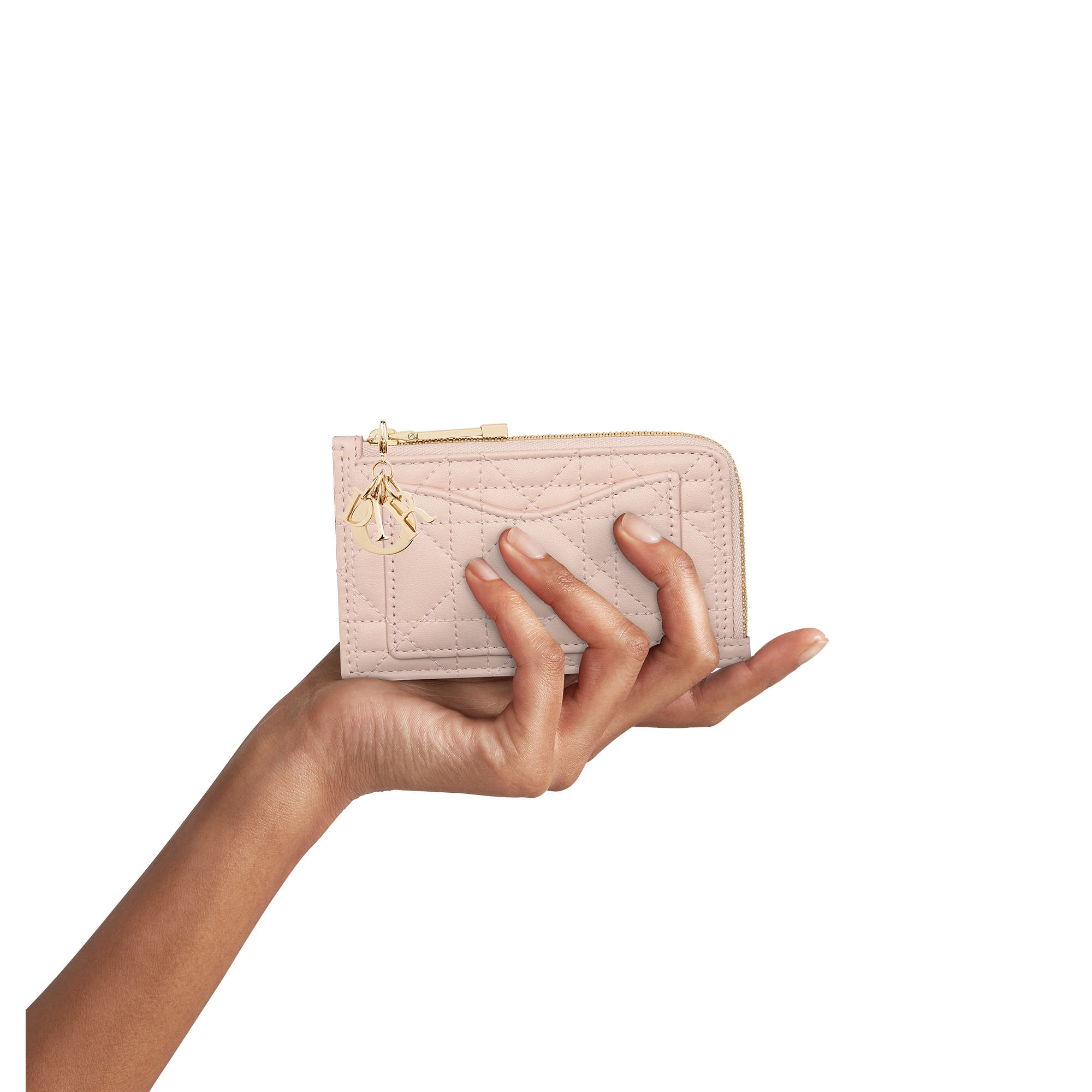 Lady Dior Cosmos Zipped Card Holder Powder Pink Cannage Lambskin E11