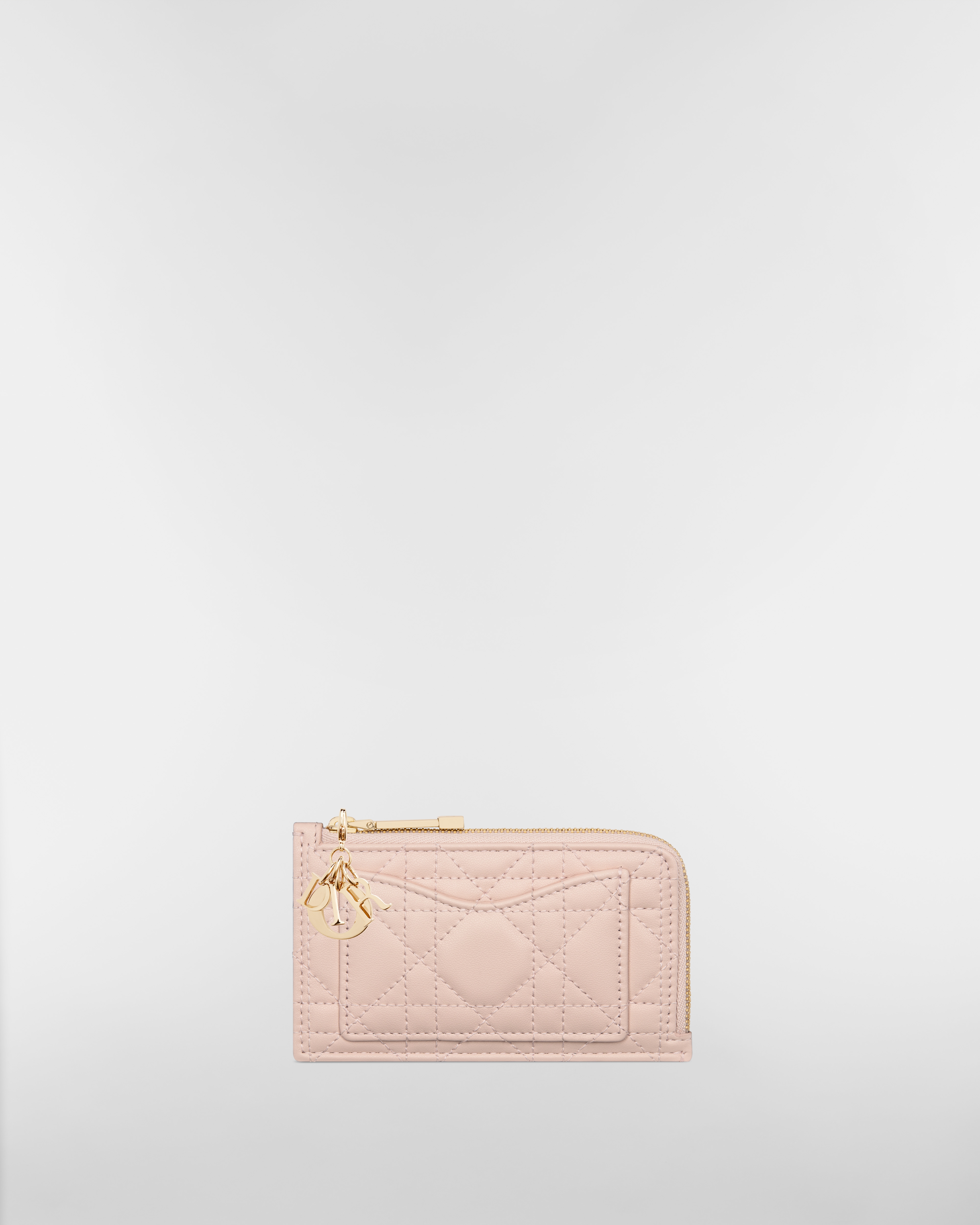 Lady Dior Cosmos 拉鍊卡夾 淡粉色 Cannage 籐格紋羊皮 E01