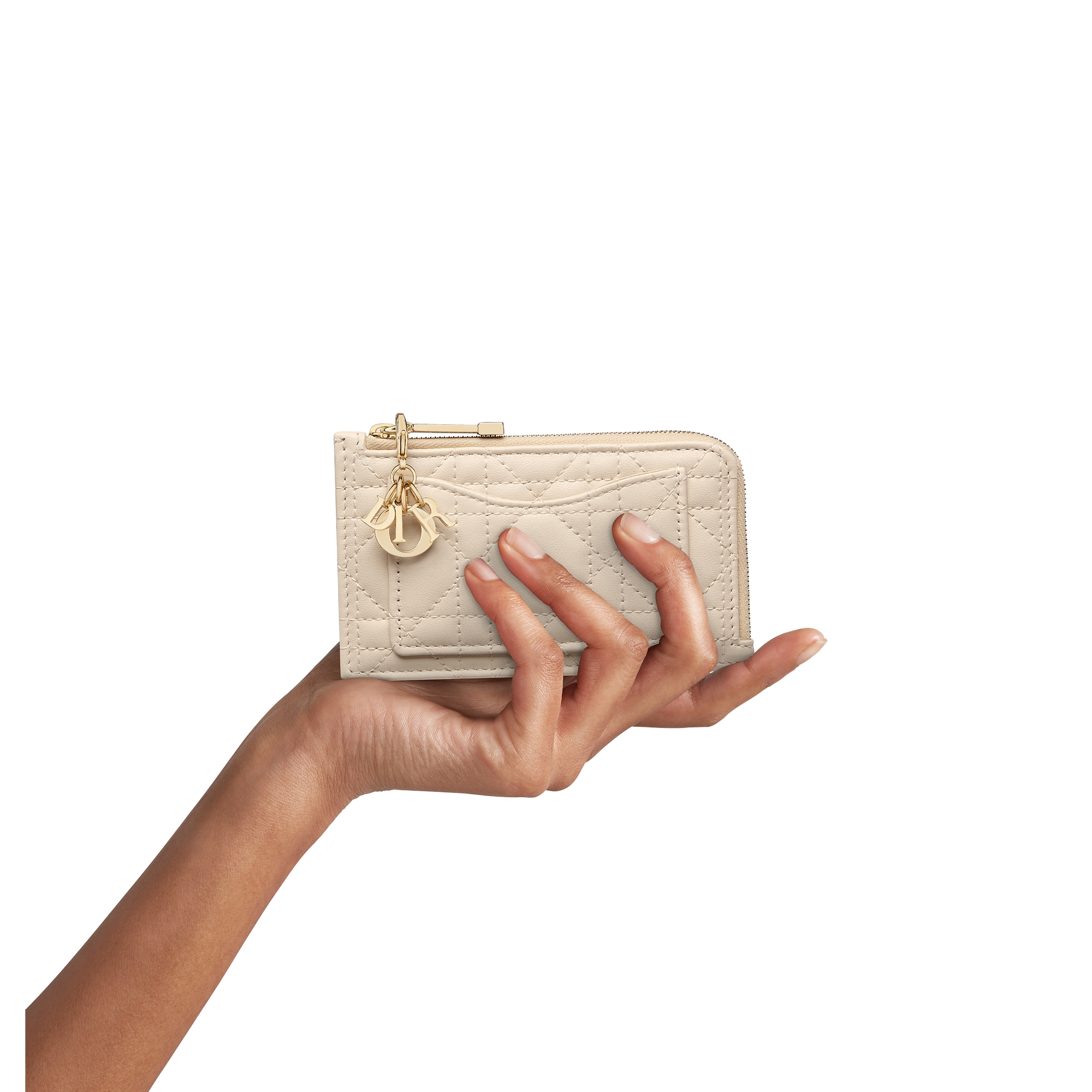 Lady Dior Cosmos Zipped Card Holder Dusty Ivory Cannage Lambskin E11