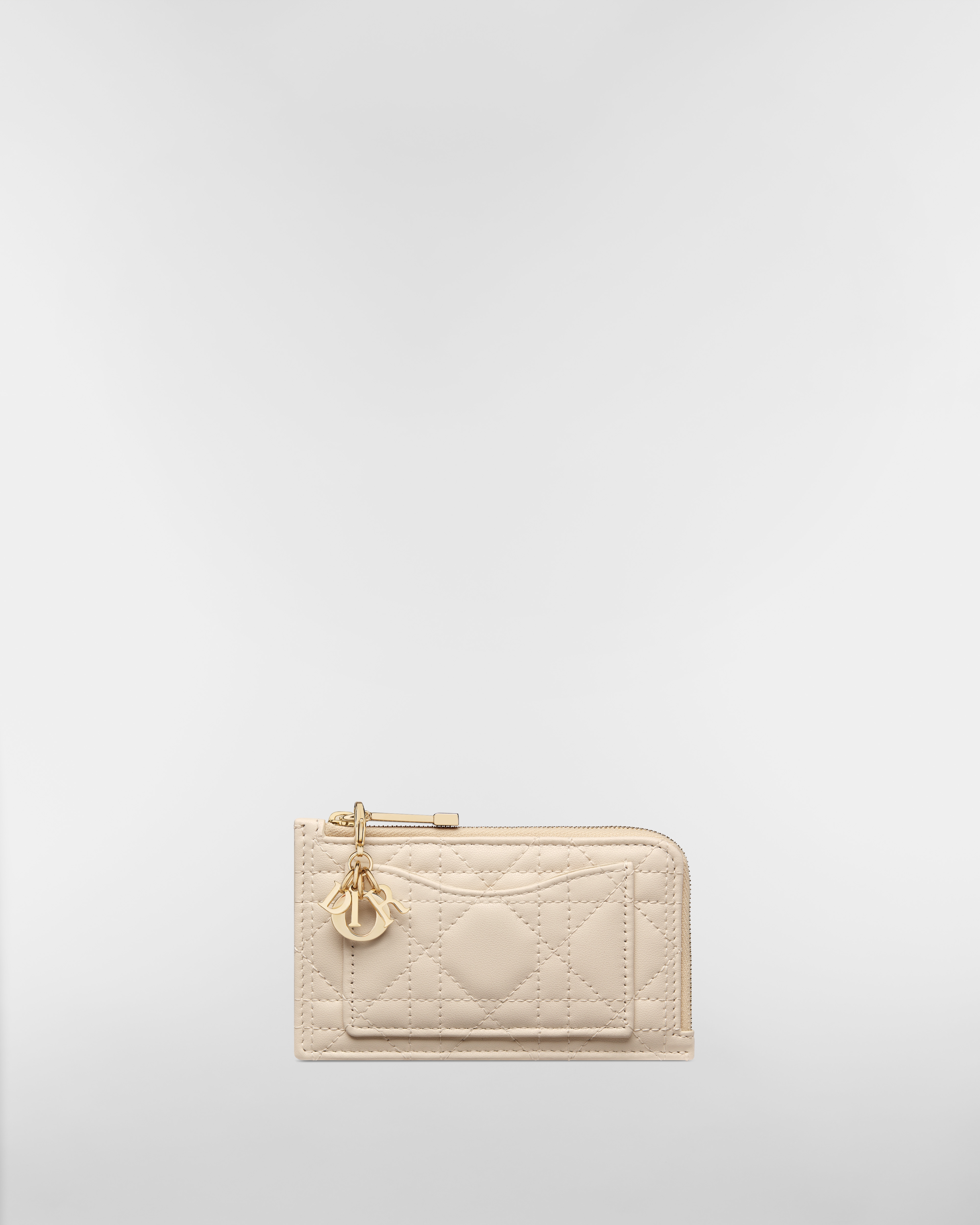 Lady Dior Cosmos 拉鍊卡夾 煙象牙色 Cannage 籐格紋羊皮 E01