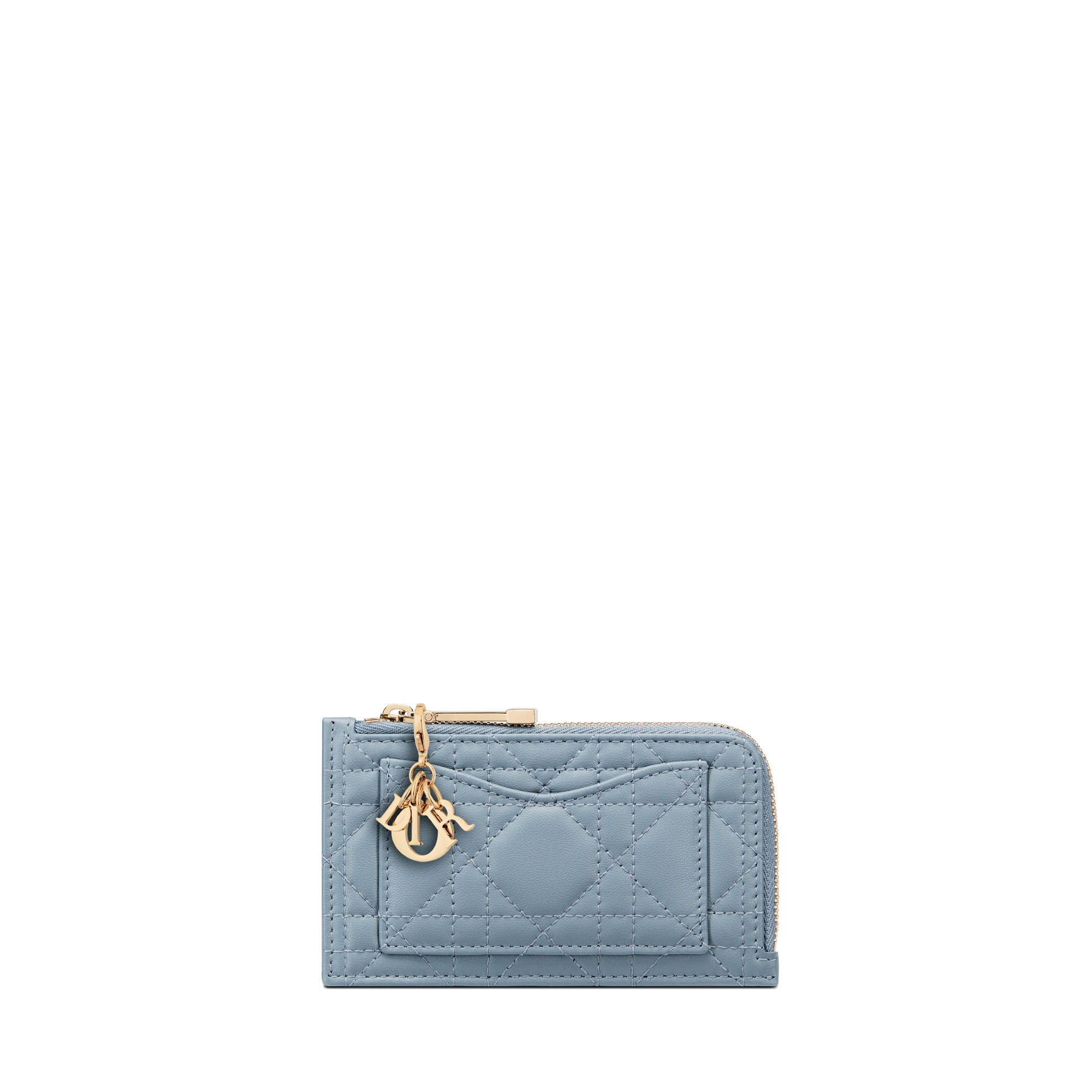 Lady Dior Cosmos Zipped Card Holder Cloud Blue Cannage Lambskin E01