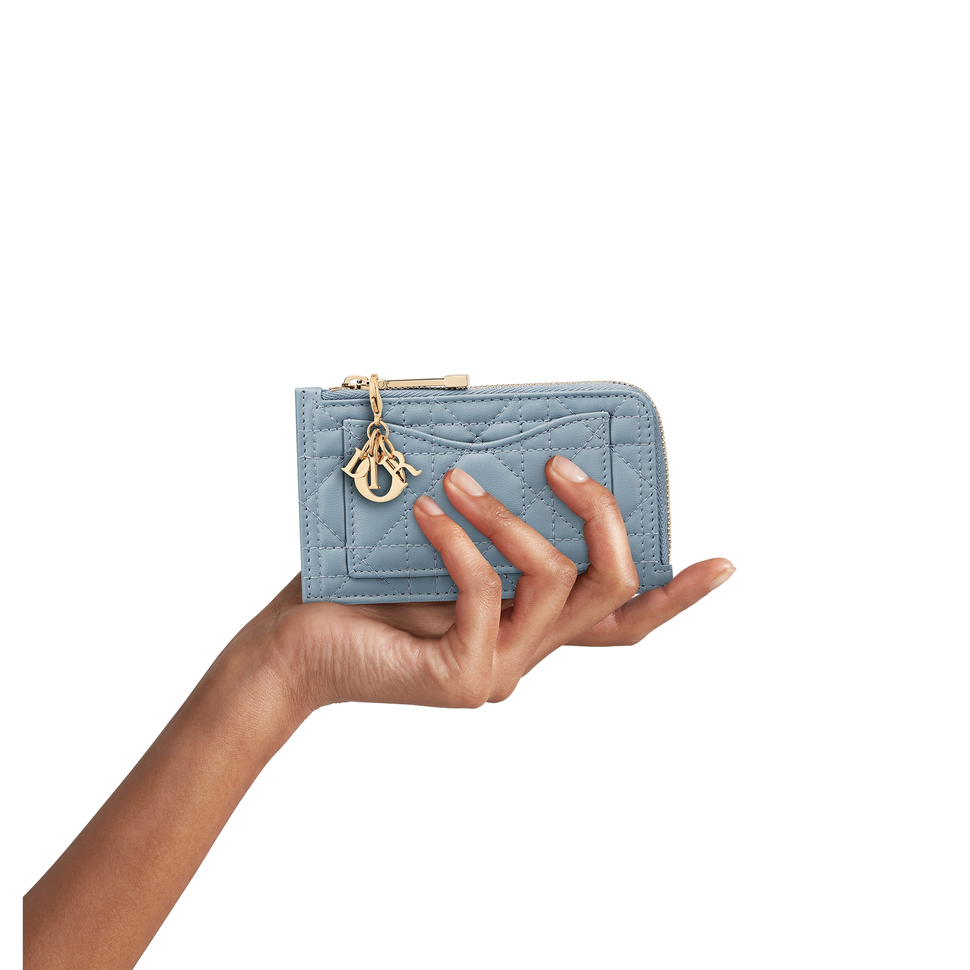 Lady Dior Cosmos Zipped Card Holder Cloud Blue Cannage Lambskin E11