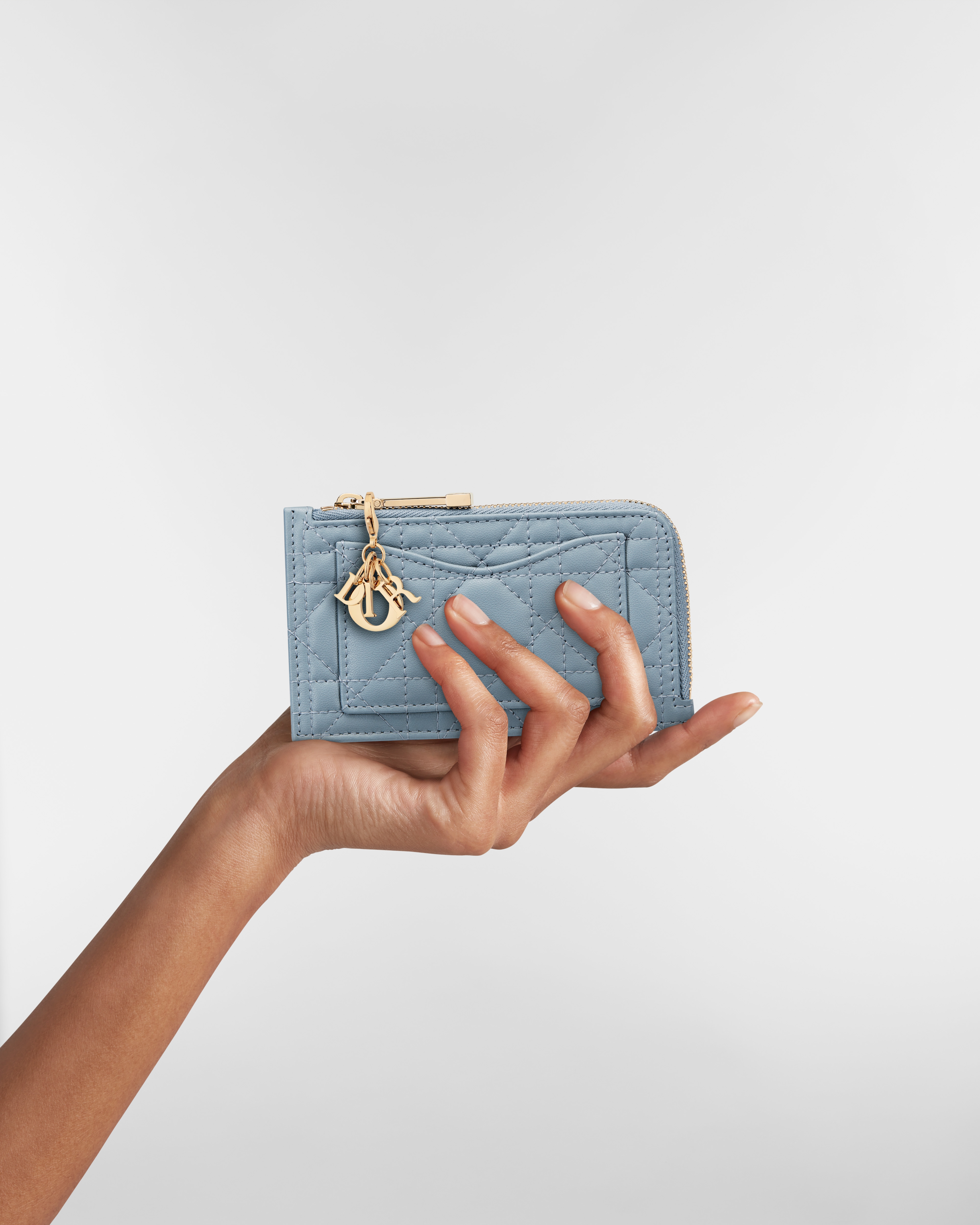 Lady Dior Cosmos Zipped Card Holder Cloud Blue Cannage Lambskin E11