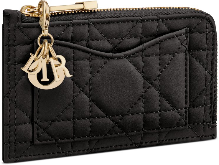 Lady Dior Cosmos Zipped Card Holder Three quarter closed view