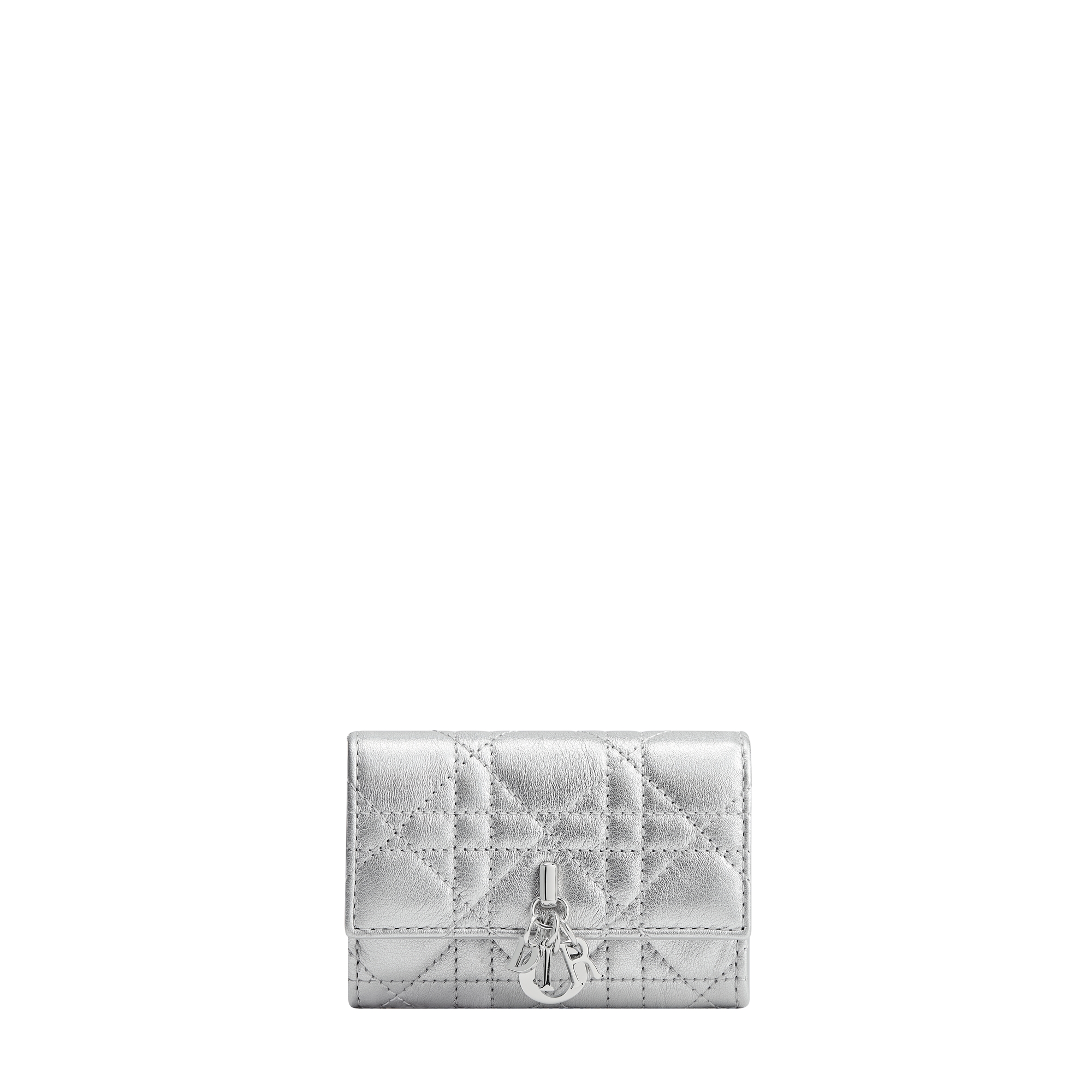 My Dior Glycine Wallet Silver-Tone Iridescent Metallic Cannage Calfskin E01