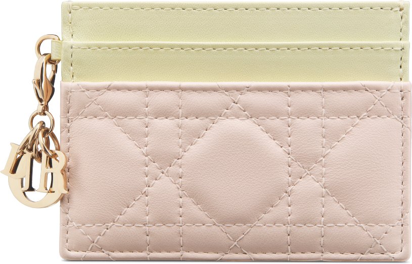 Lady Dior Freesia Card Holder Two Tone Rose Quartz and Pastel Yellow Cannage Lambskin DIOR