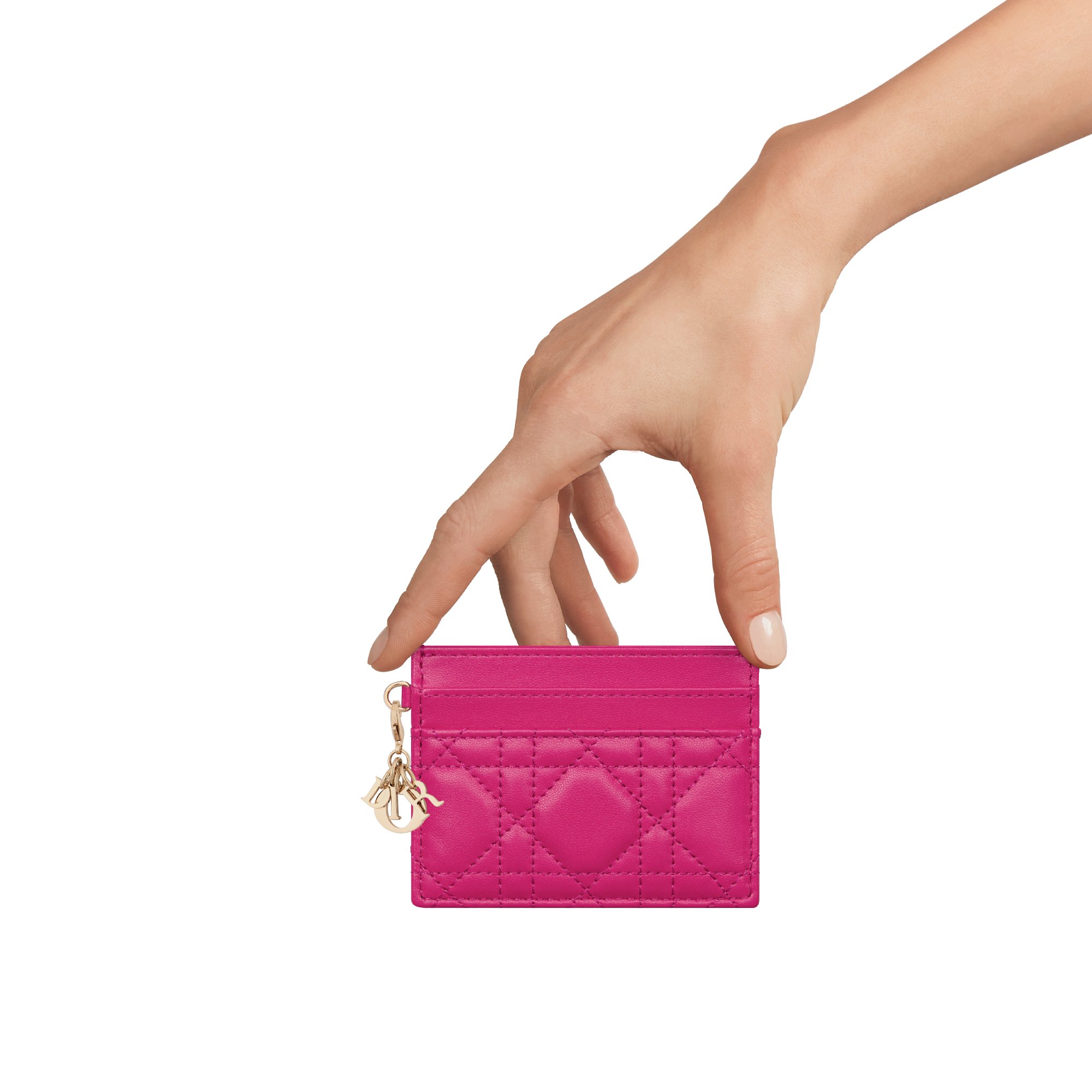 Lady Dior Freesia Card Holder Fuchsia Cannage Lambskin DIOR
