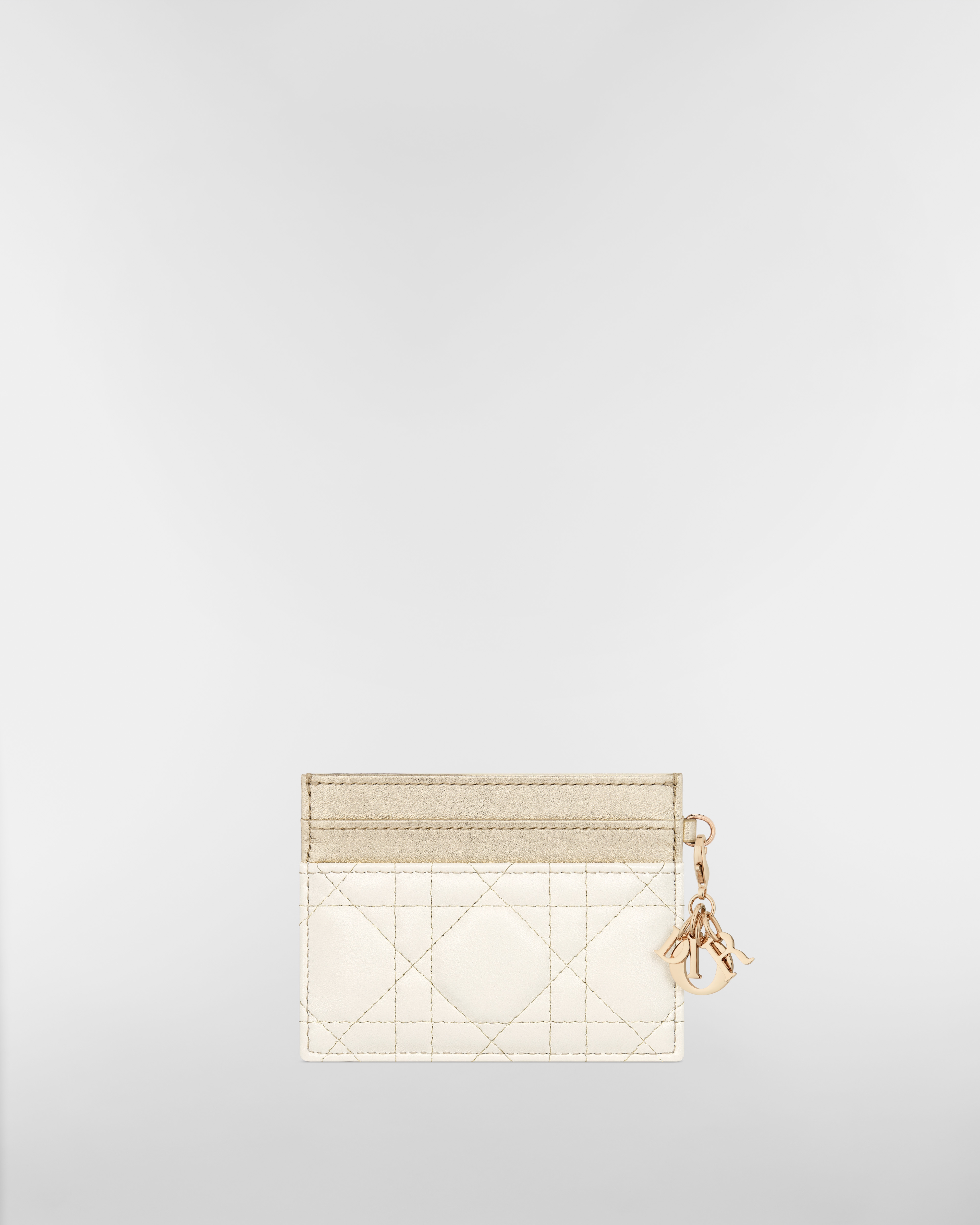 Lady Dior Freesia Card Holder Two-Tone Gold and White Cannage Lambskin with Metallic Thread E08