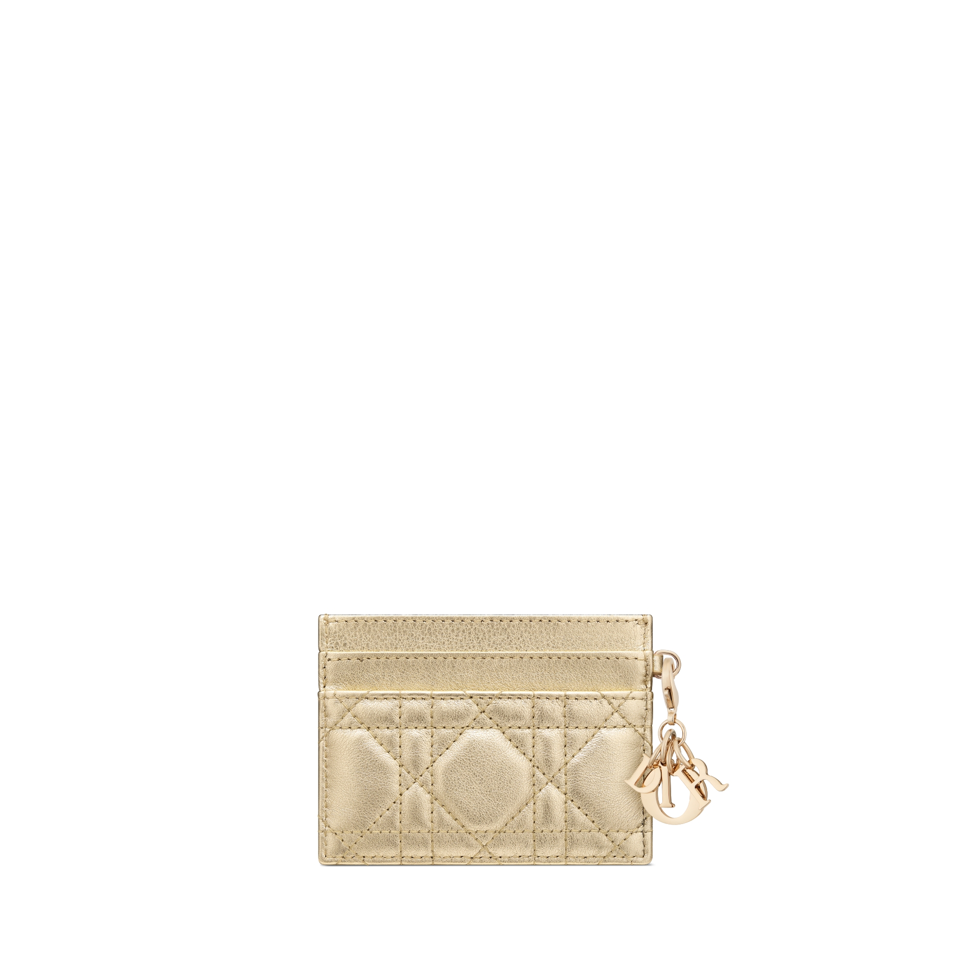 Lady Dior Freesia Card Holder Metallic Gold-Tone Cannage Calfskin E08