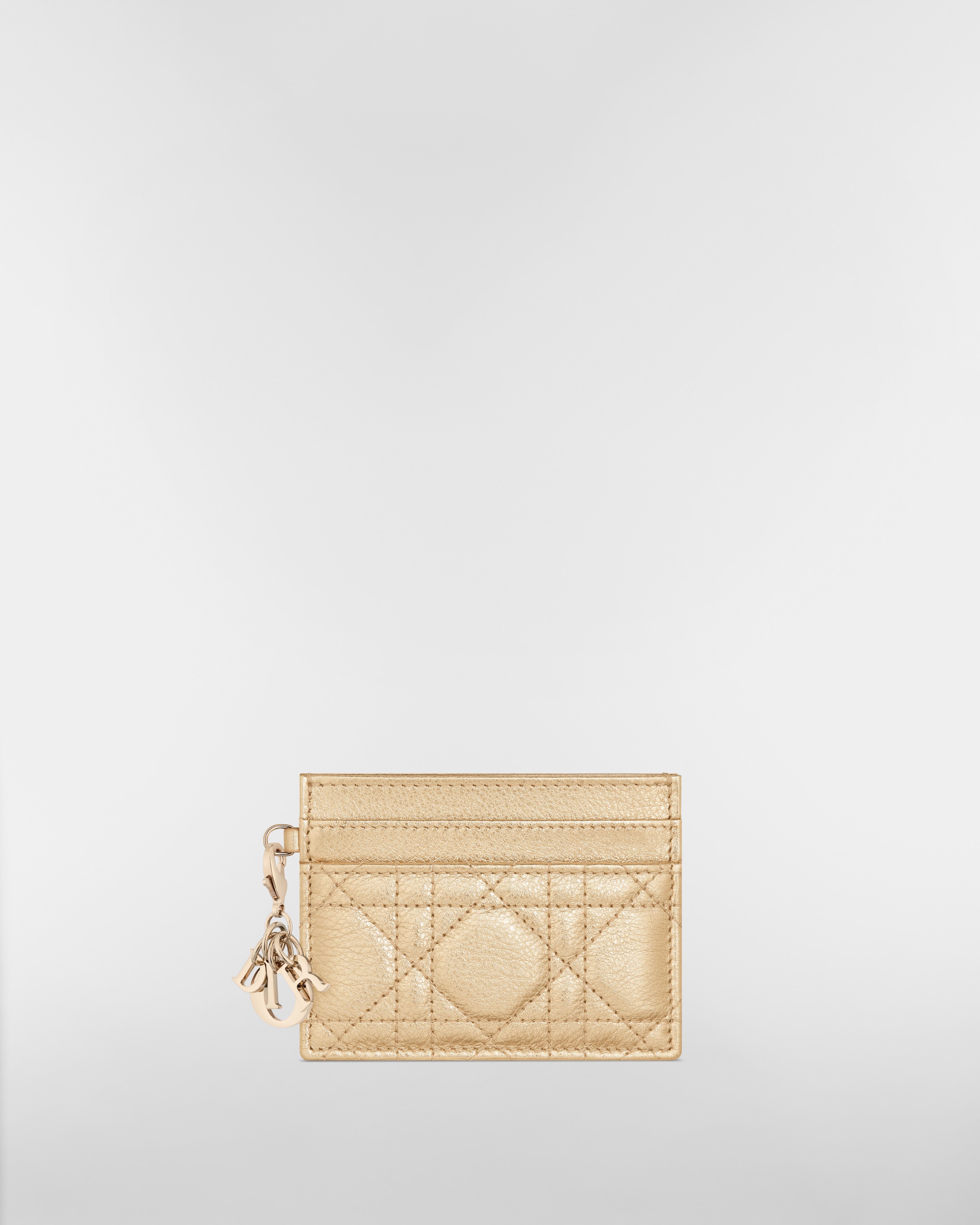 Porta-cartões Lady Dior Freesia Couro de vitelo Cannage dourado-claro metálico E01