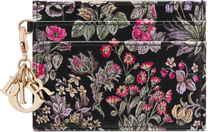 Lady Dior Freesia Card Holder Black Calfskin Printed with Multicolor Millefiori Motif DIOR