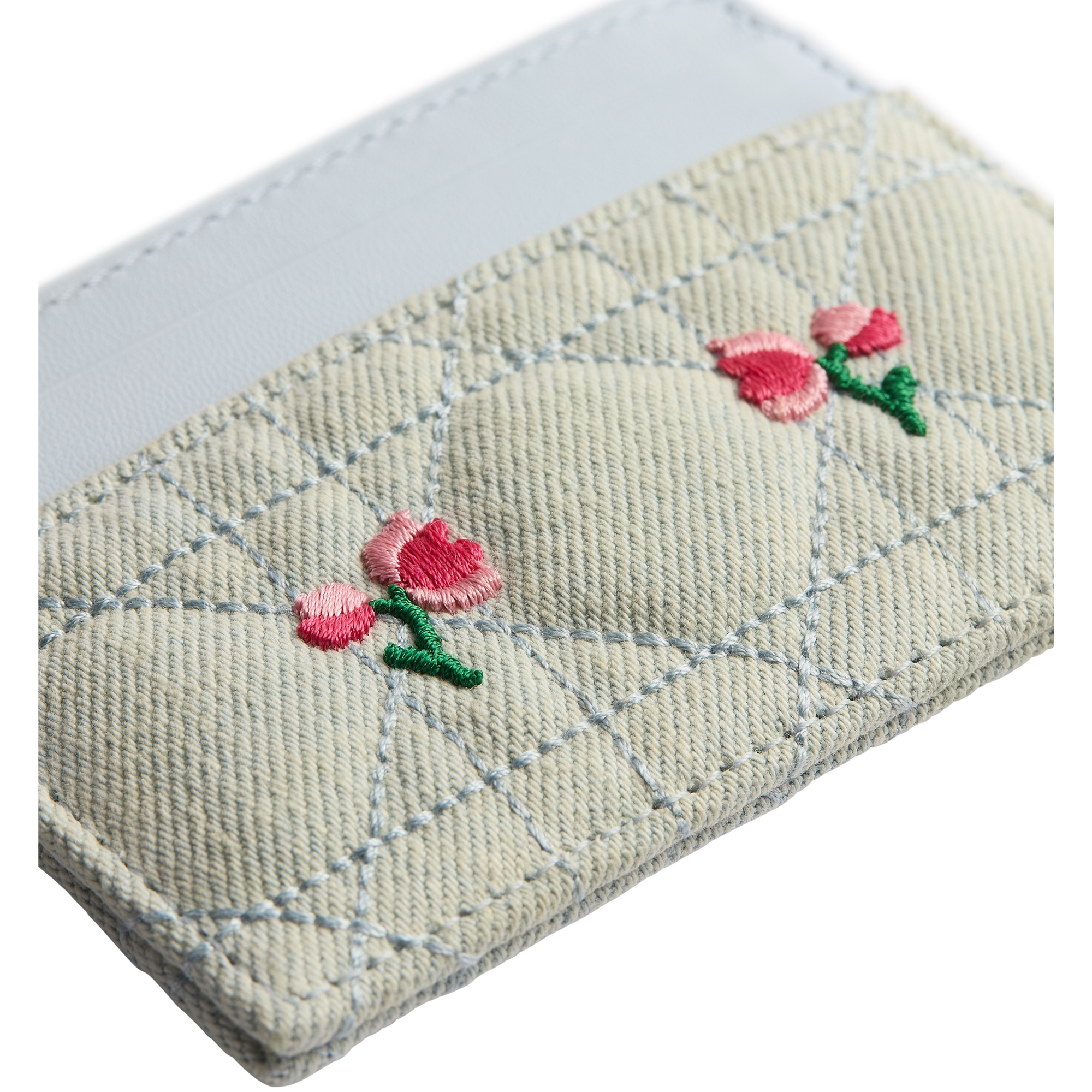 Dioramour Lady Dior Freesia Card Holder Blue Cannage Denim Embroidered with Multicolor Doves & Roses Motif E10