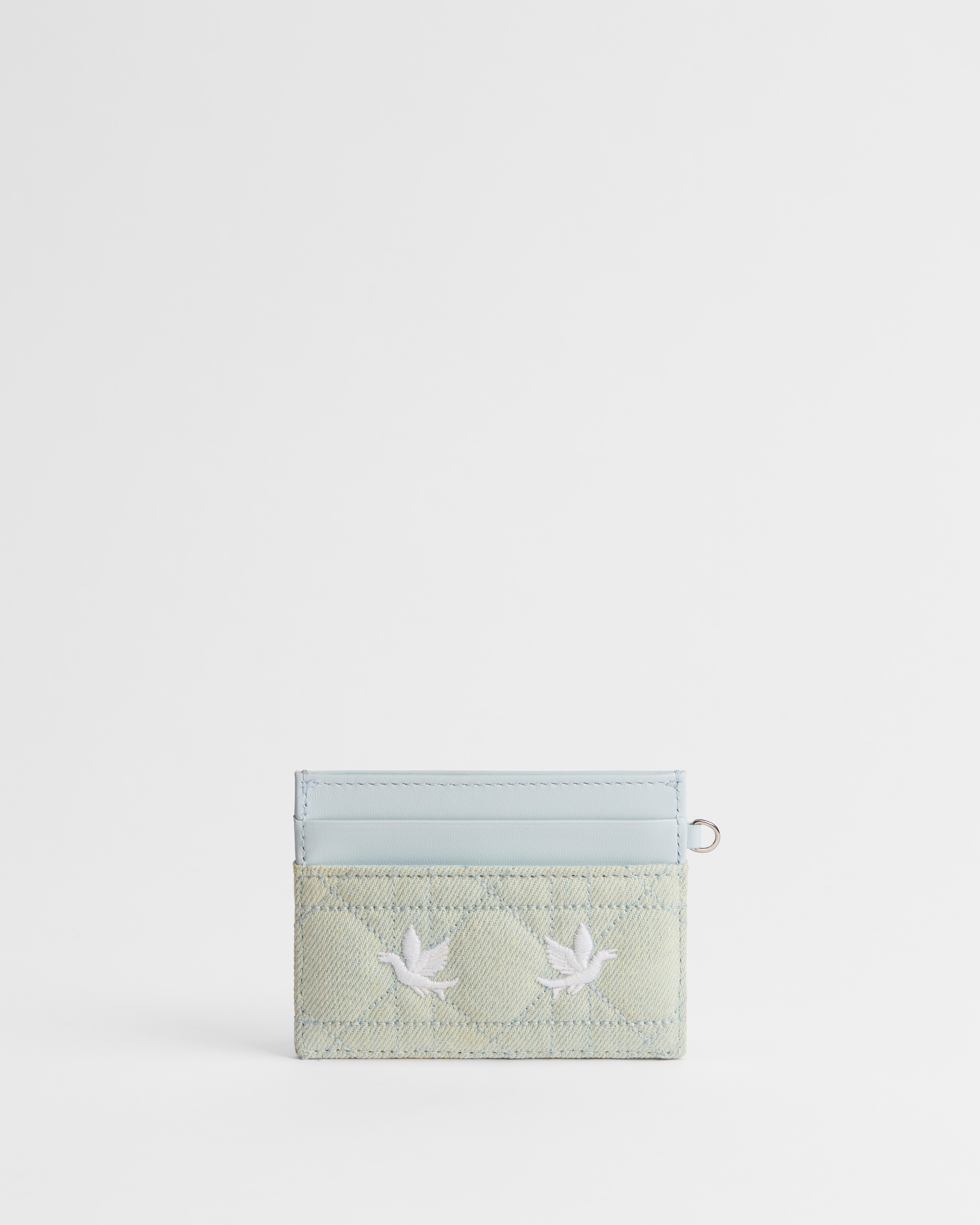 Dioramour Lady Dior Freesia Card Holder Blue Cannage Denim Embroidered with Multicolor Doves & Roses Motif E08