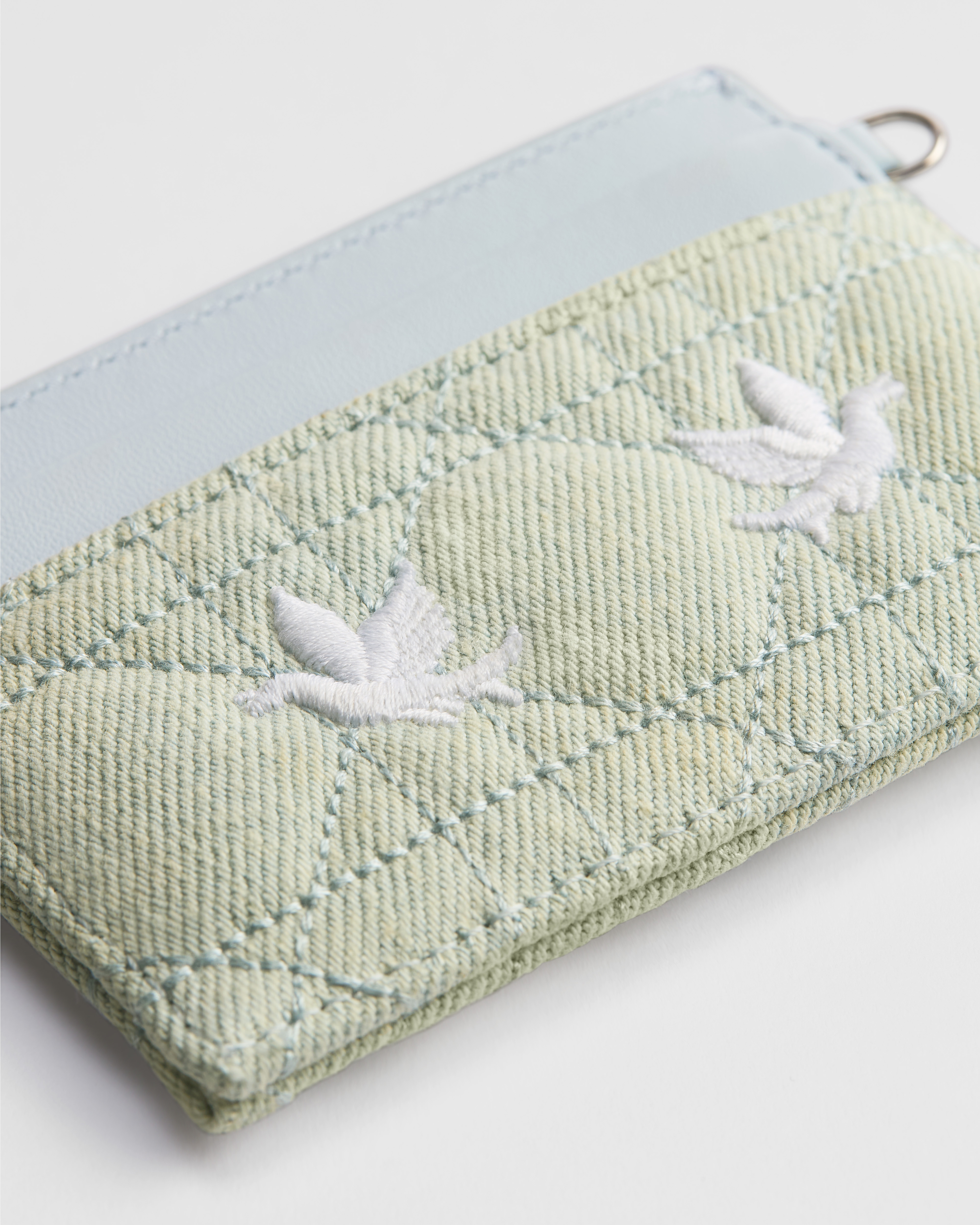 Dioramour Lady Dior Freesia Card Holder Blue Cannage Denim Embroidered with Multicolor Doves & Roses Motif E11