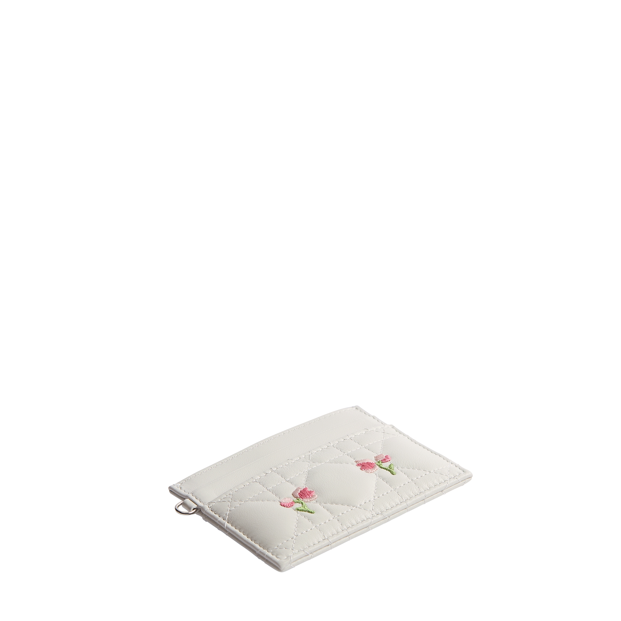 Dioramour Lady Dior Freesia Card Holder White Cannage Lambskin Embroidered with Multicolor Doves & Roses Motif E03