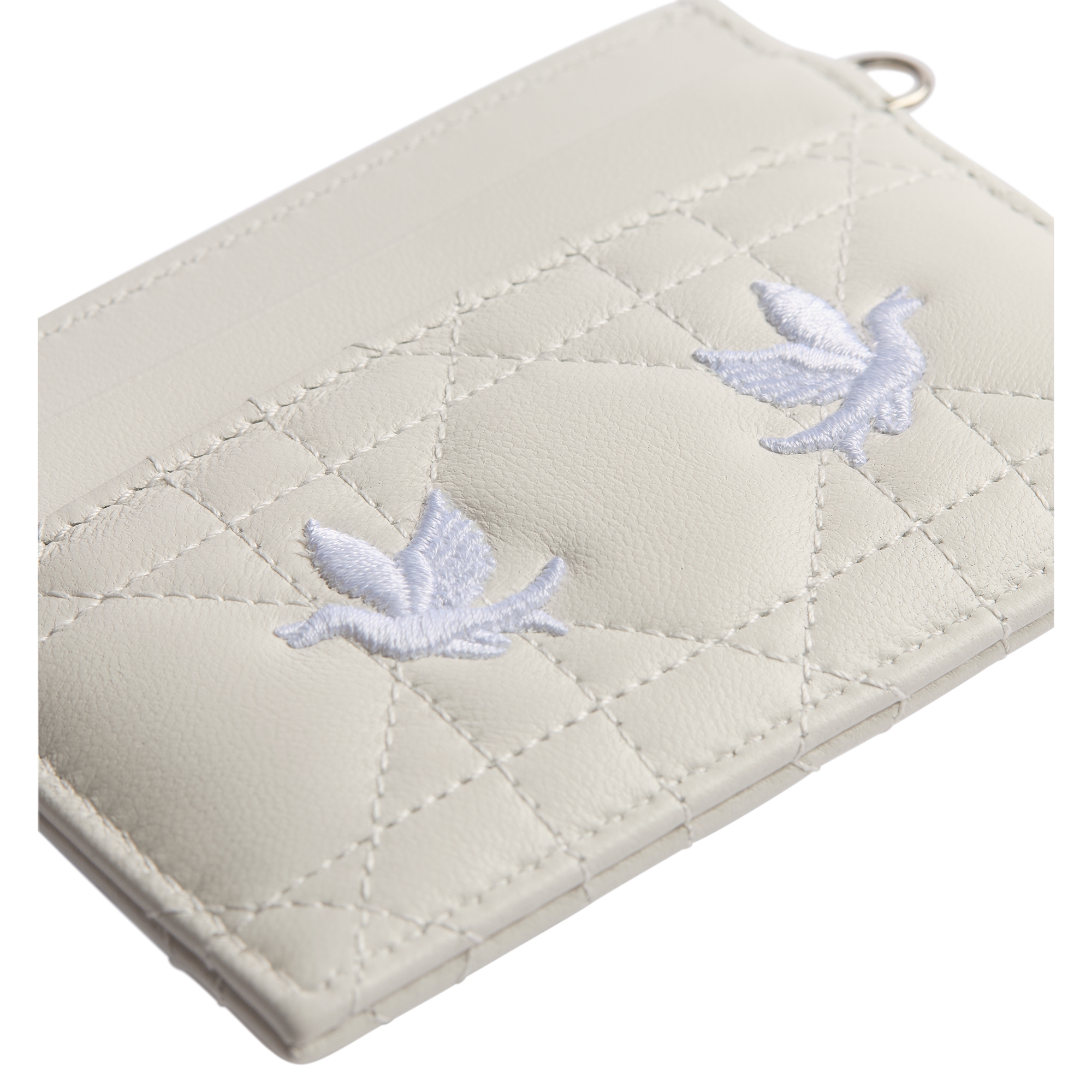 Dioramour Lady Dior Freesia Card Holder White Cannage Lambskin Embroidered with Multicolor Doves & Roses Motif E11