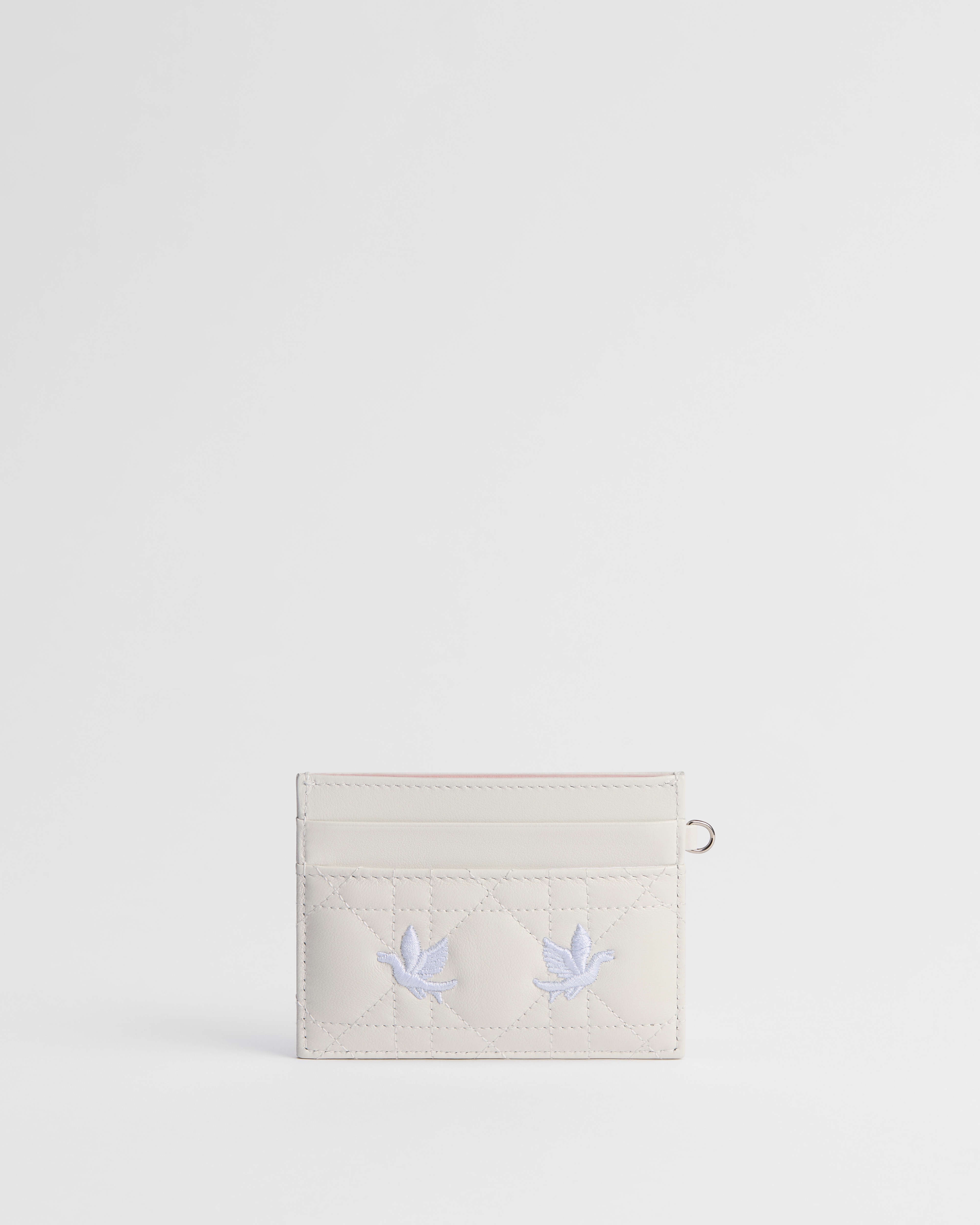 Dioramour Lady Dior Freesia Card Holder White Cannage Lambskin Embroidered with Multicolor Doves & Roses Motif E08