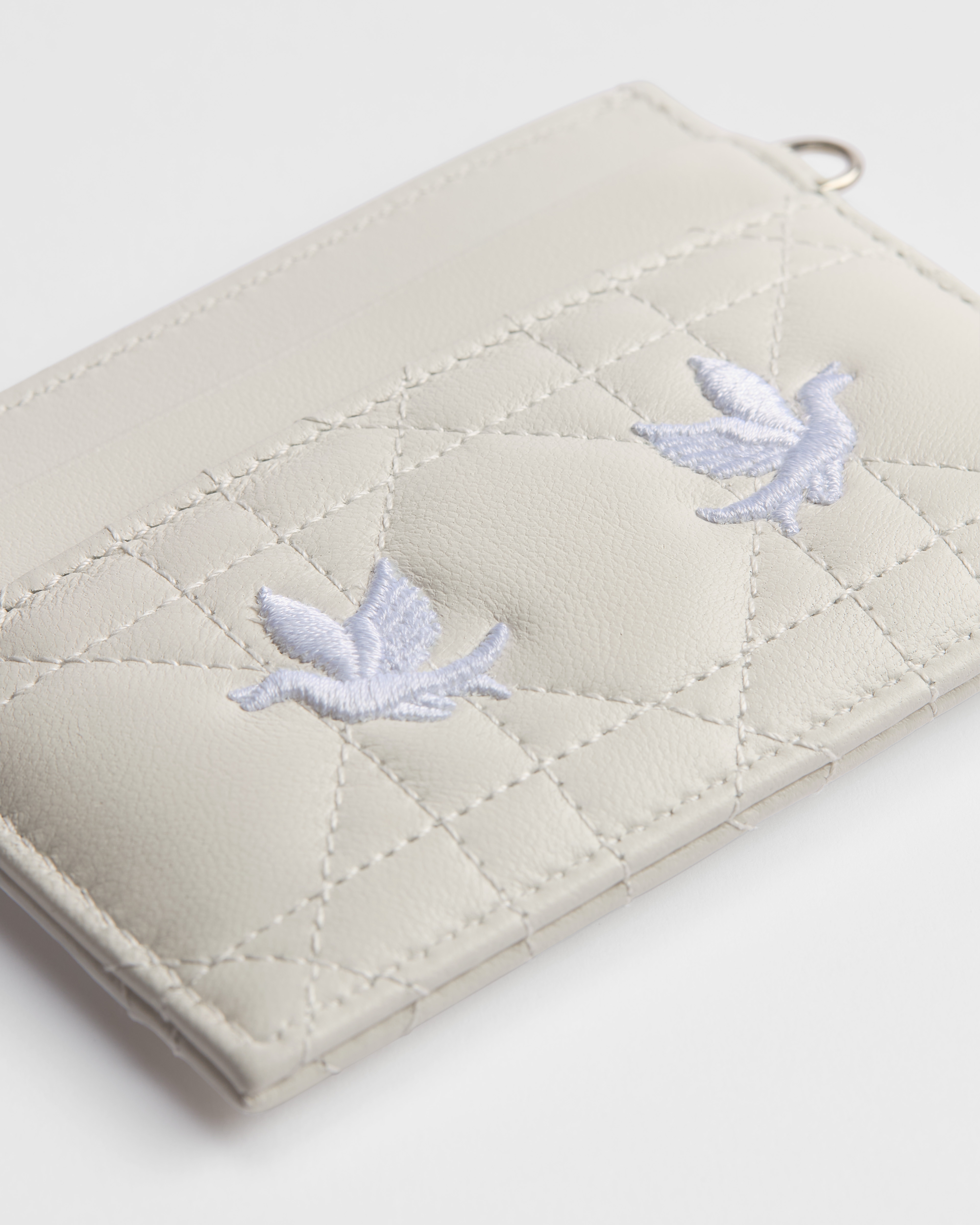 Dioramour Lady Dior Freesia Card Holder White Cannage Lambskin Embroidered with Multicolor Doves & Roses Motif E11