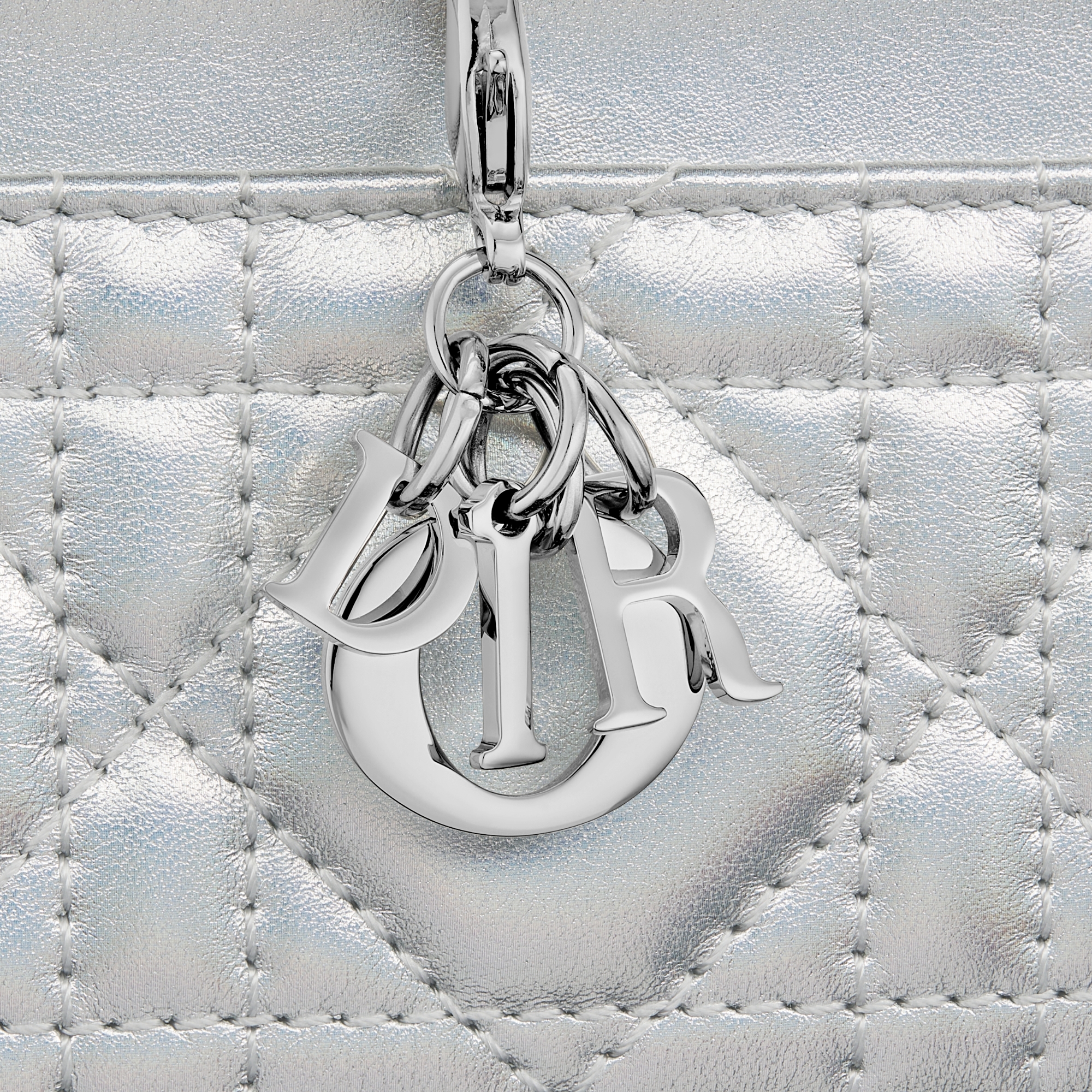 Lady Dior Freesia Card Holder Iridescent Metallic Silver-Tone