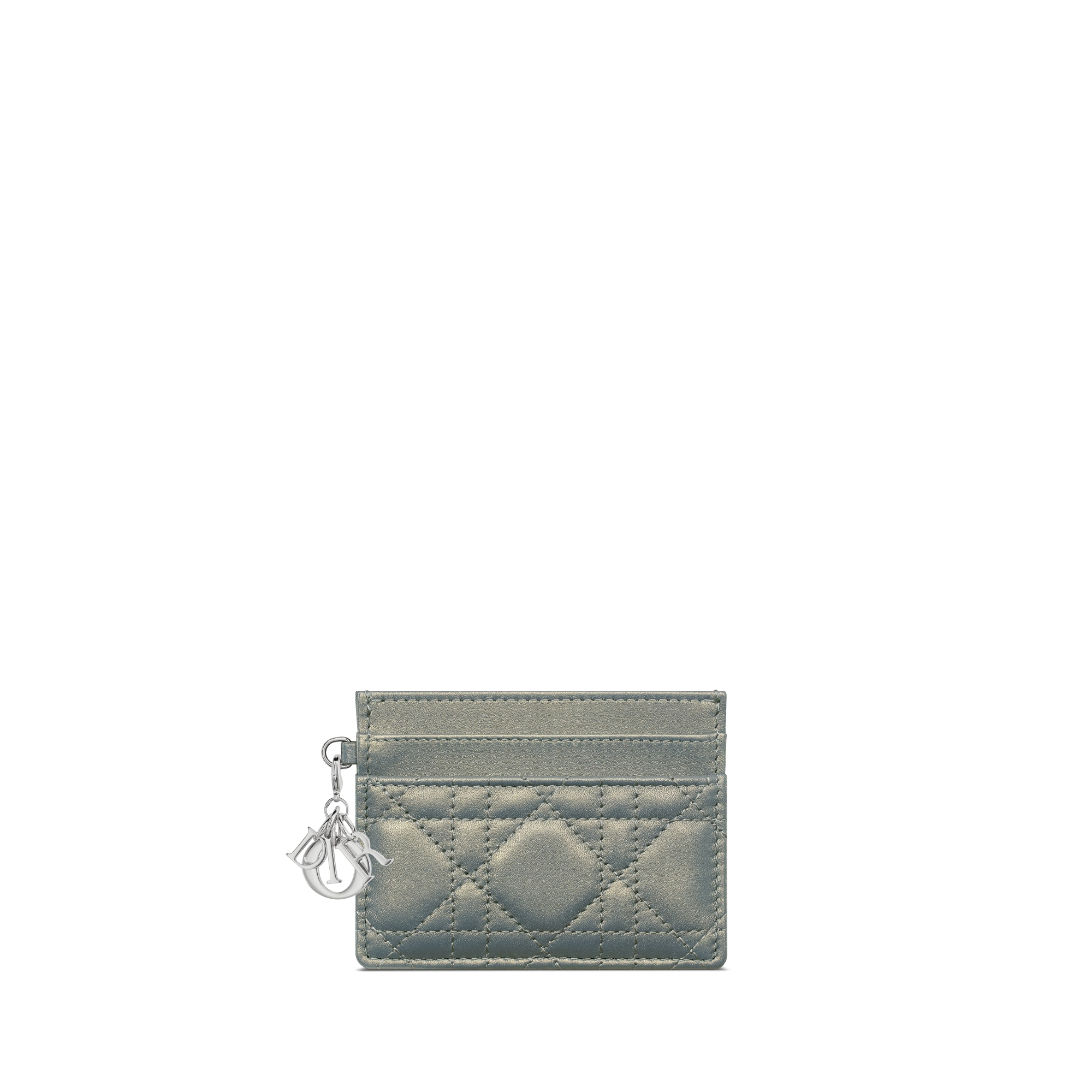 Lady Dior Freesia Card Holder Gray Pearlescent and Metallic