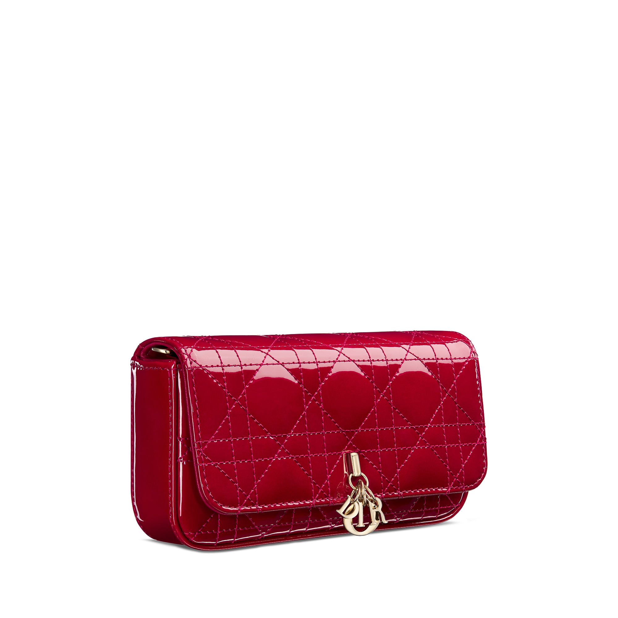 Pochette pour téléphone Dior Talk My Dior Cuir de veau Cannage verni rouge cerise E03
