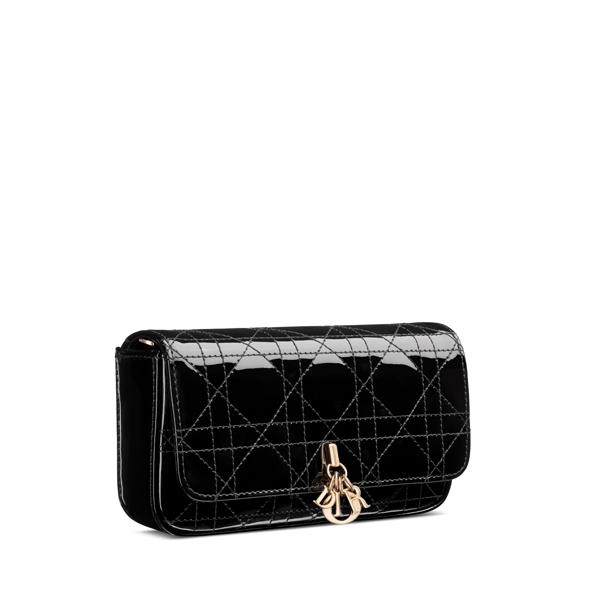 Clutch pochette para celular My Dior – Dior Talk Couro de vitelo Cannage preto envernizado E03