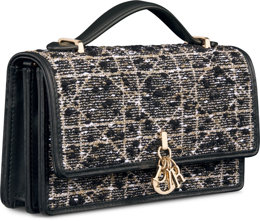 My Dior Mini Bag Black Cannage Tweed with Gold Tone Metallic Thread DIOR
